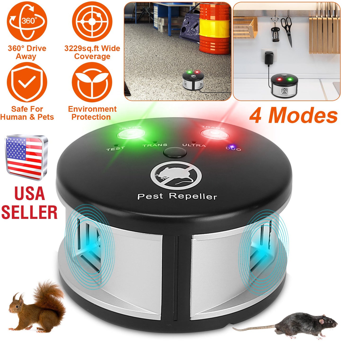 Ultrasonic Pest Repeller with 4 Modes for Indoor Use