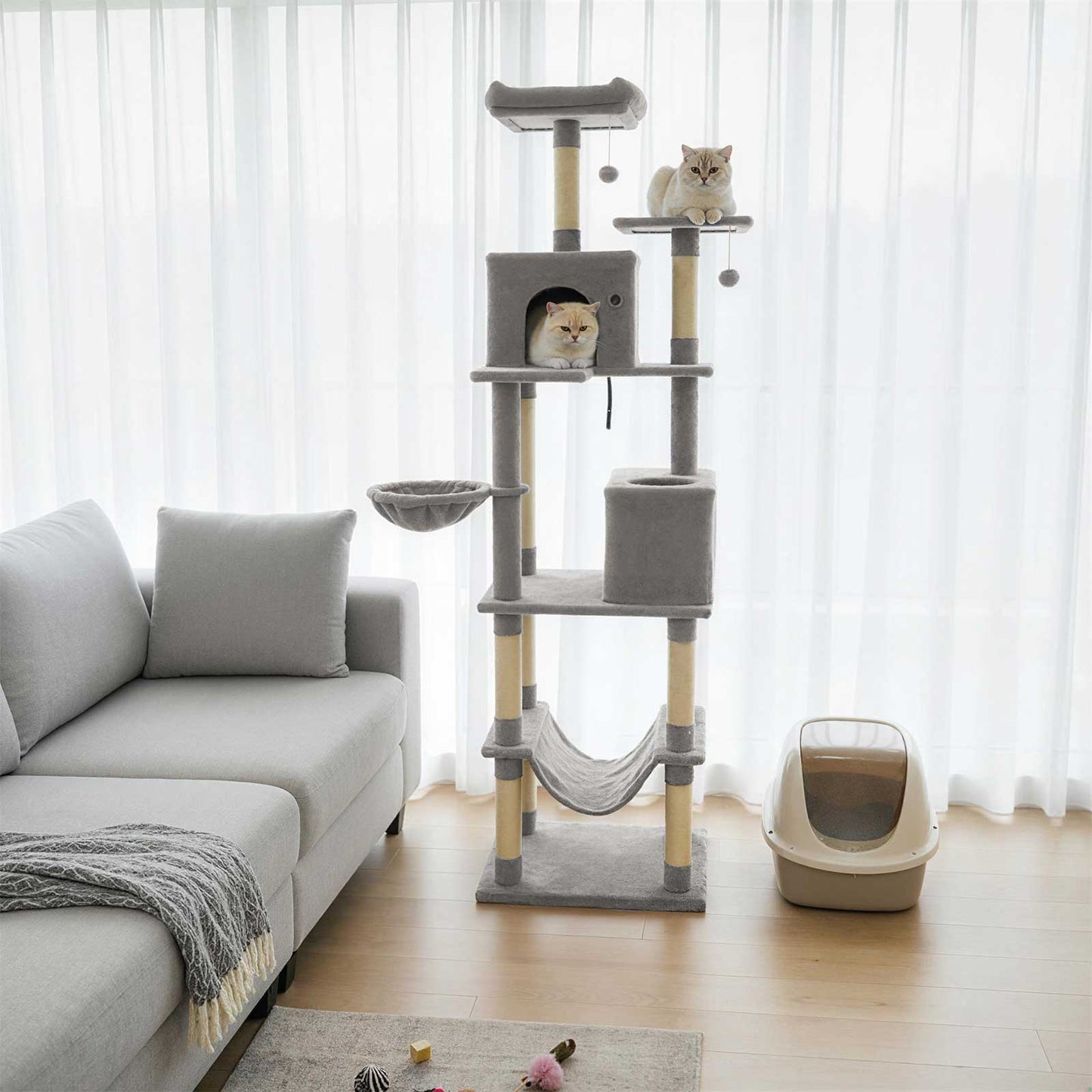 80 Inches Tall Cat Tree with 2 Large Condos and Dangling Toys