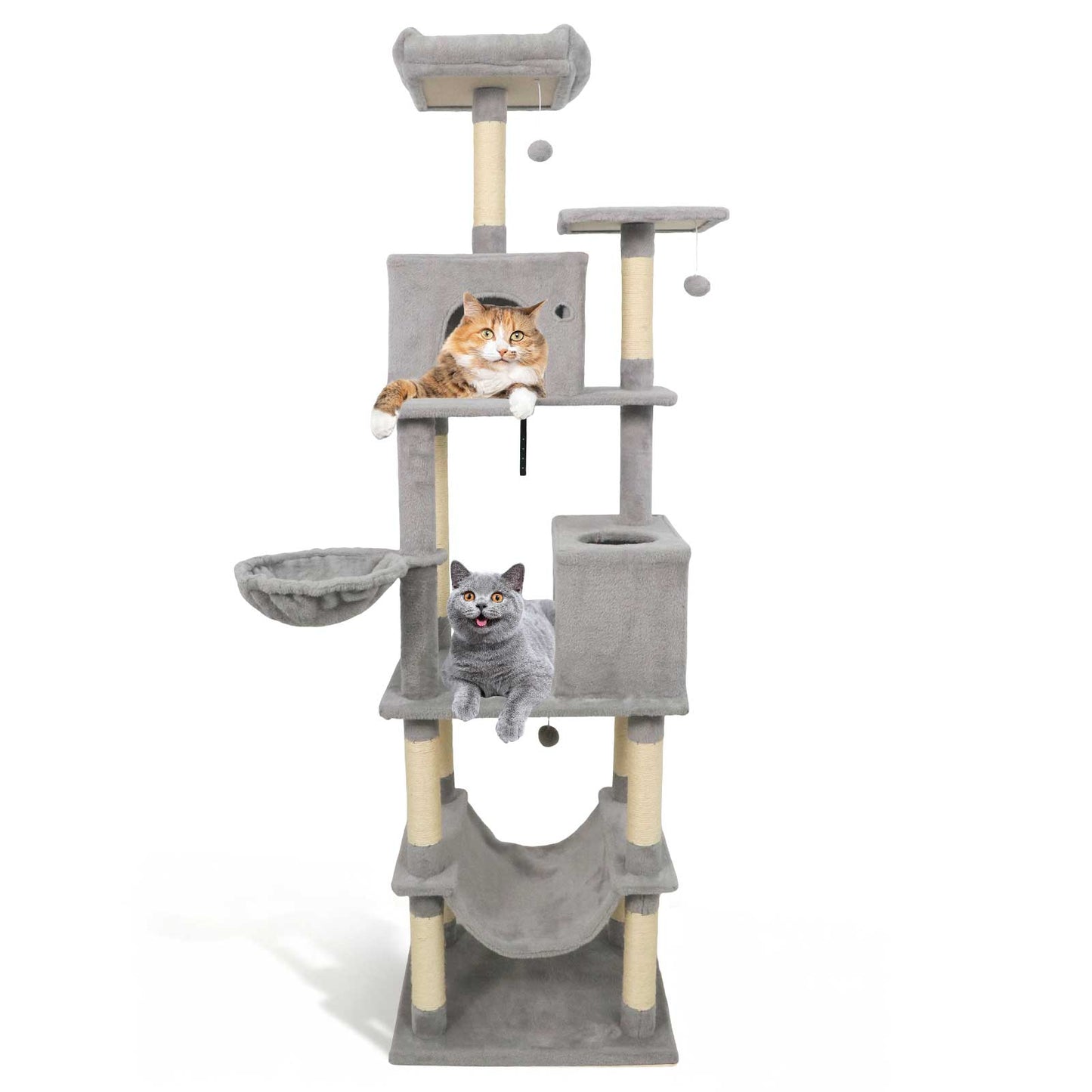 80 Inches Tall Cat Tree with 2 Large Condos and Dangling Toys