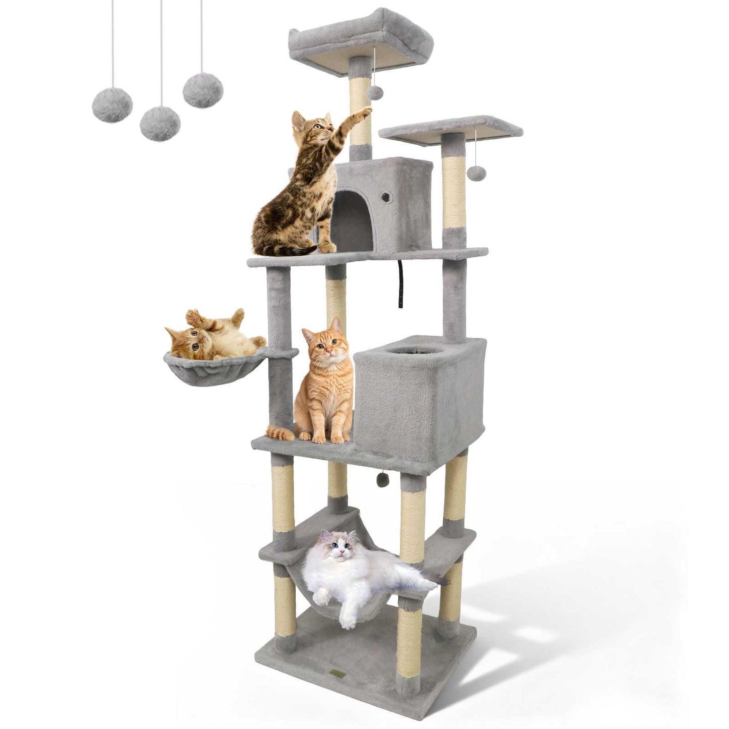 80 Inches Tall Cat Tree with 2 Large Condos and Dangling Toys