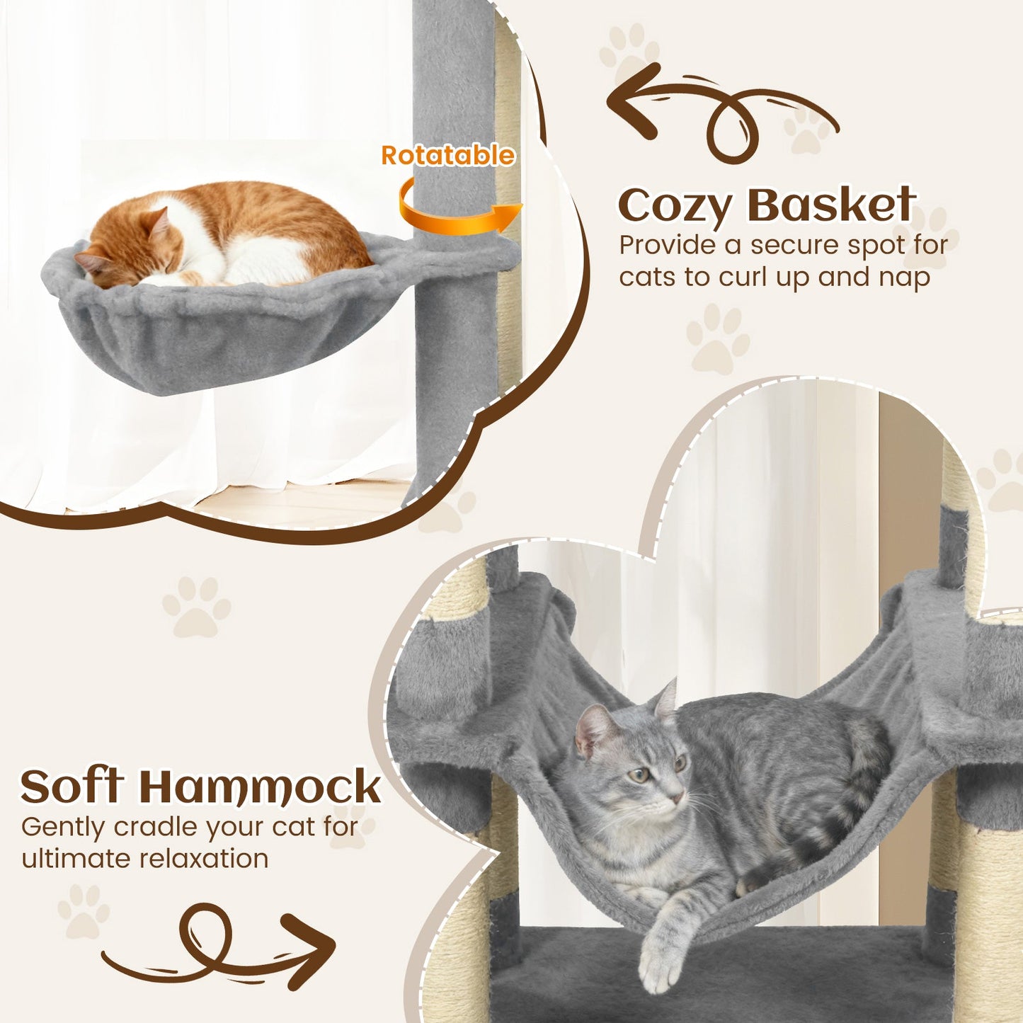 80 Inches Tall Cat Tree with 2 Large Condos and Dangling Toys