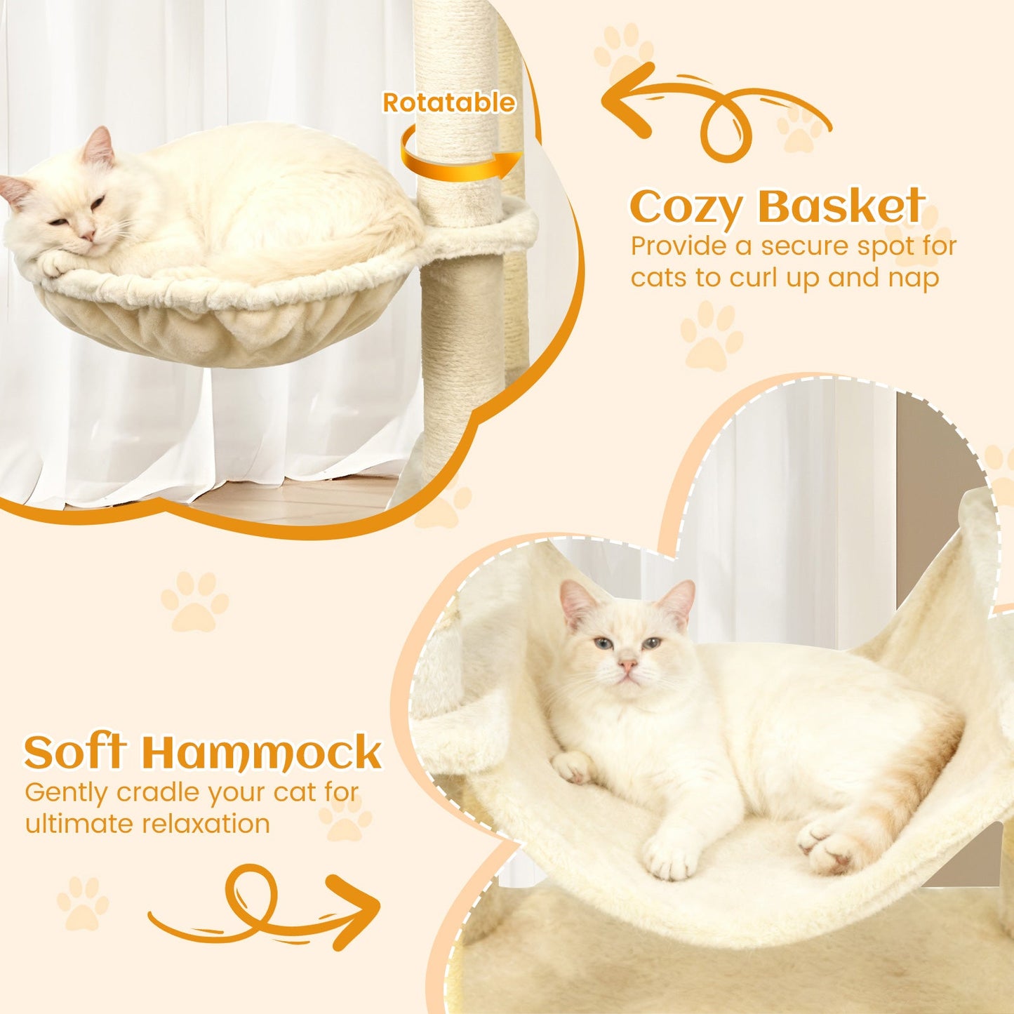 80 Inches Tall Cat Tree with 2 Large Condos and Dangling Toys