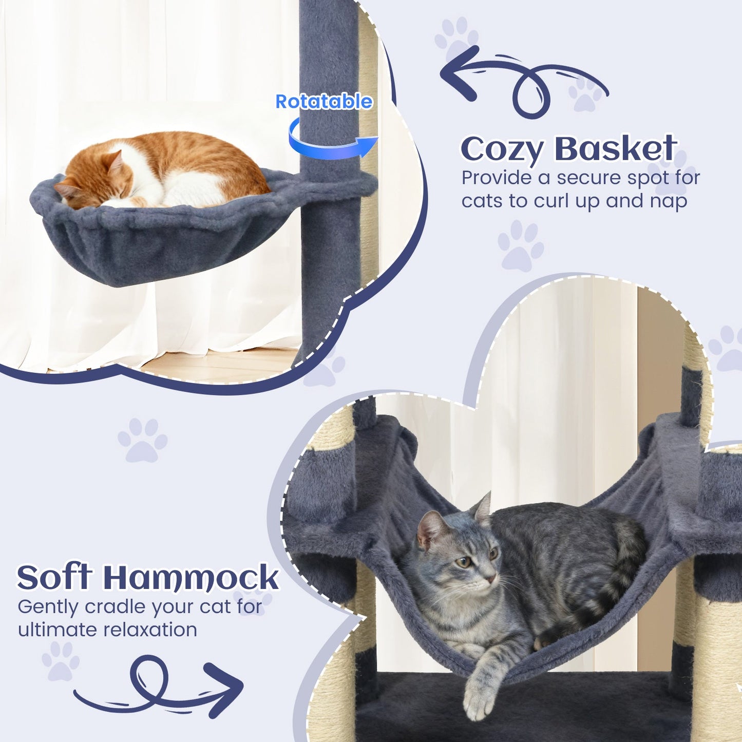 80 Inches Tall Cat Tree with 2 Large Condos and Dangling Toys