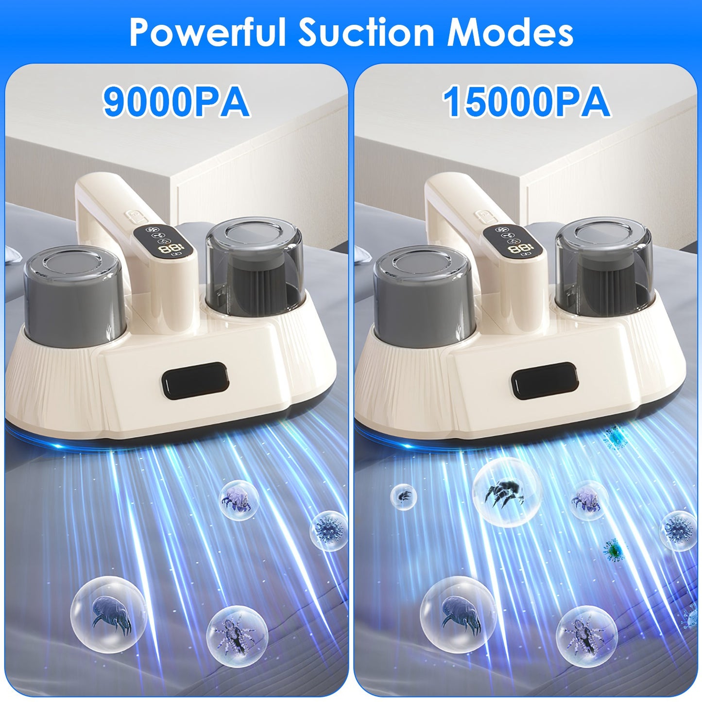 Cordless Mattress Vacuum Cleaner with UV-C Light & 15000PA Suction