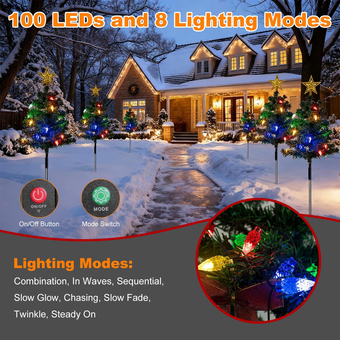 Solar Christmas Tree Pathway Lights with 100 LED & 8 Modes