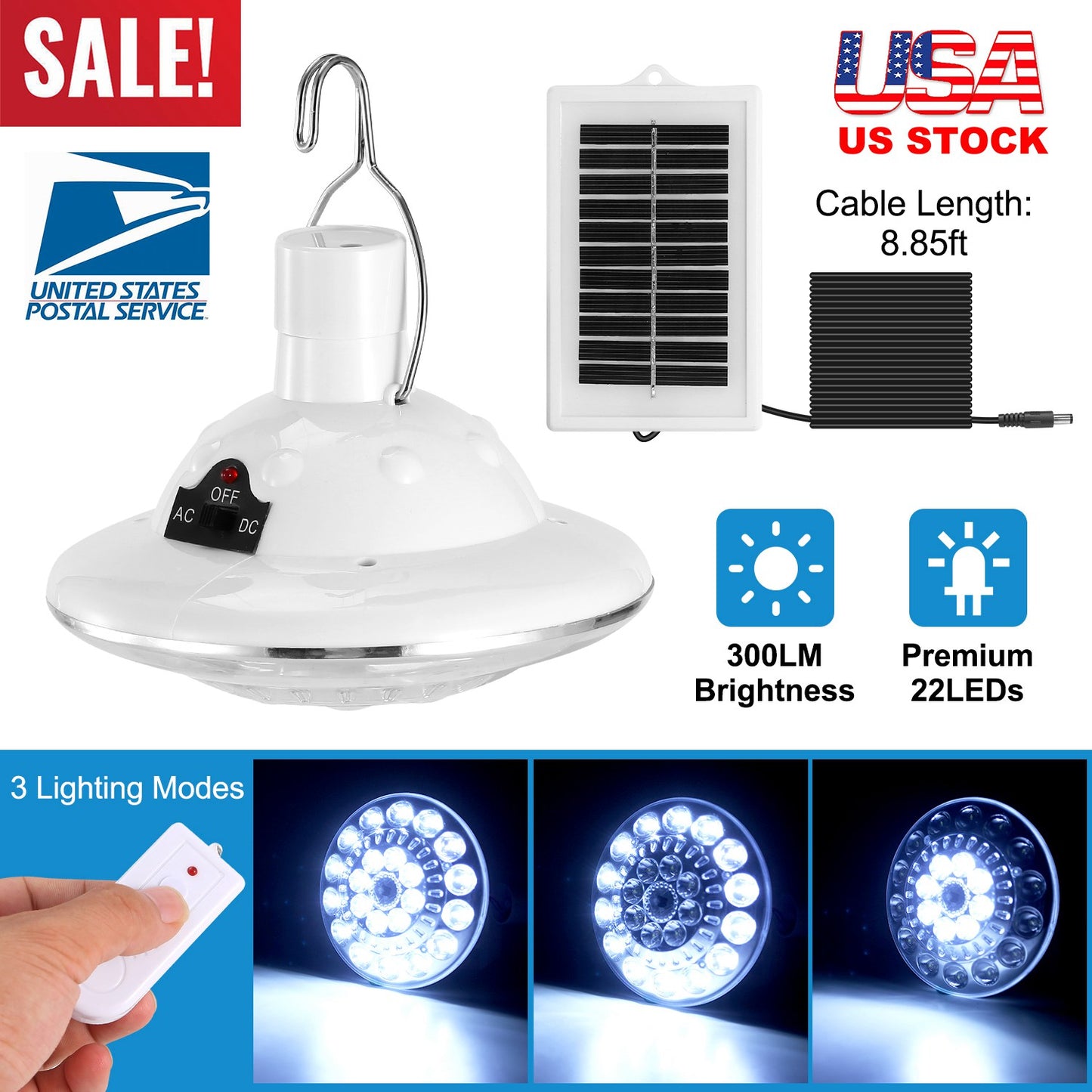Solar Camping Lantern with Remote Control & Hanging Hook