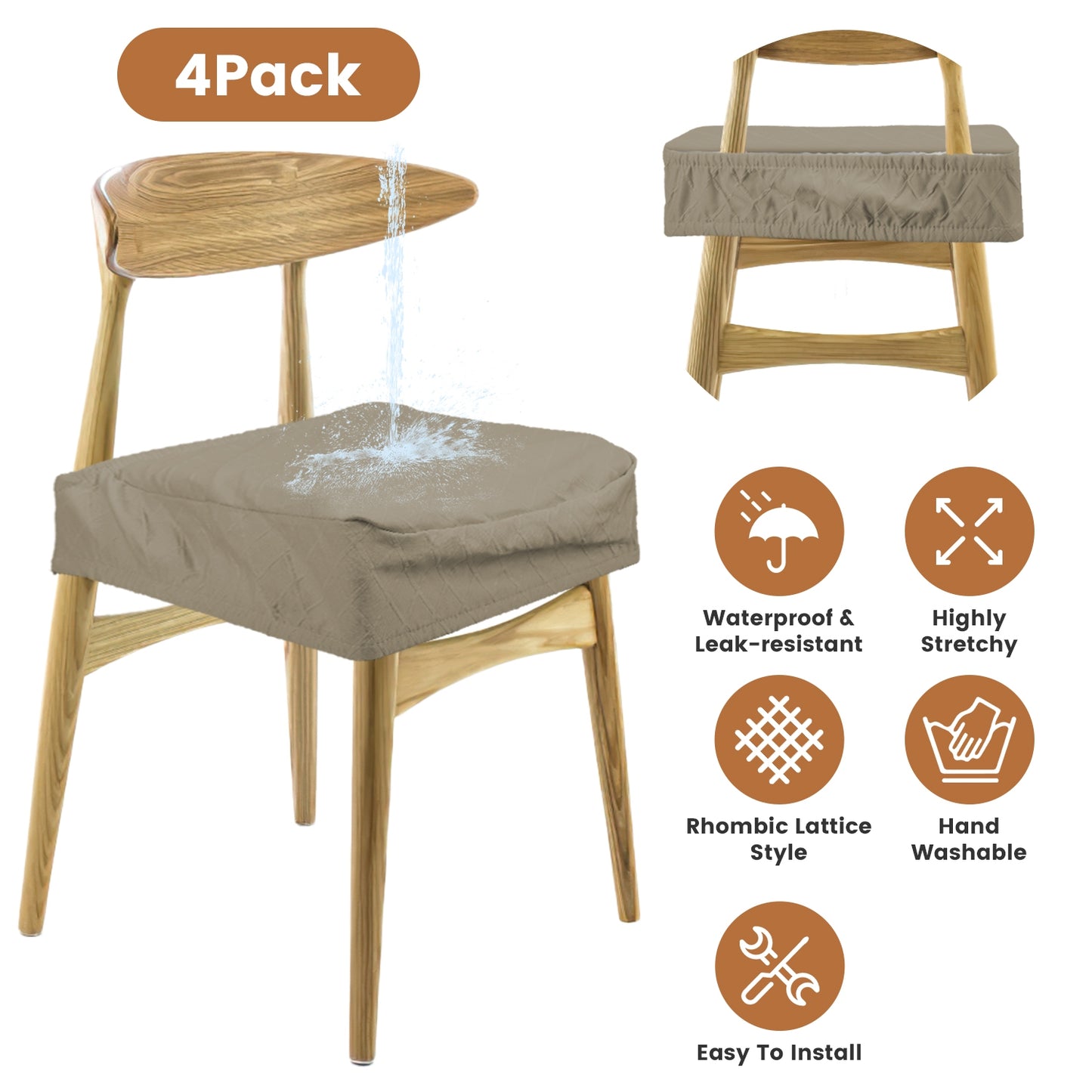 Waterproof Dining Chair Seat Covers - 4 Pack Stretch Slipcovers
