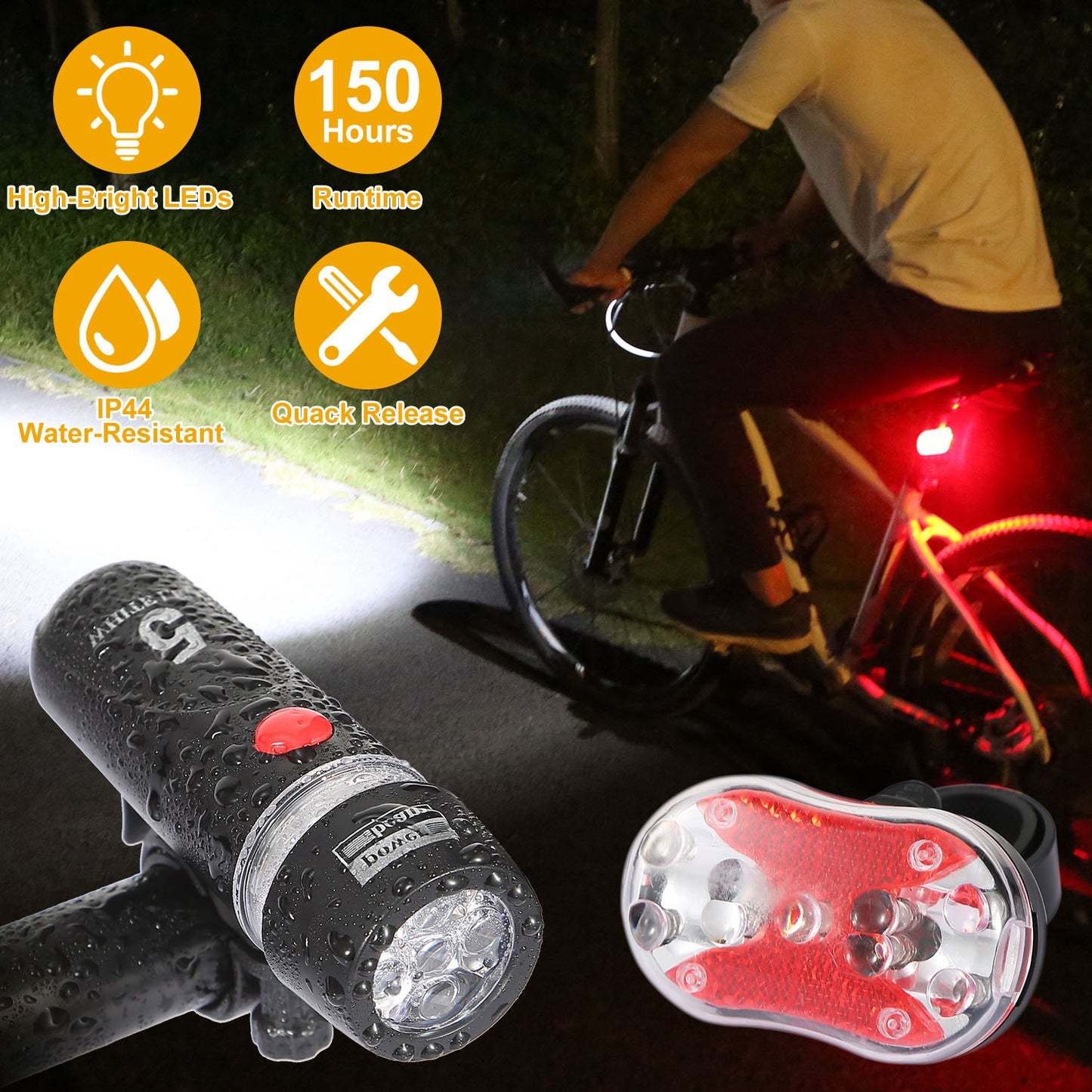 Bike Light Set Front and Rear LED Waterproof 8000LM