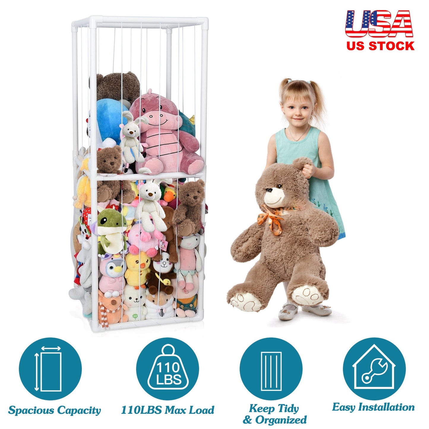 Stuffed Animal Storage Organizer - 63" Tall Standing Cage