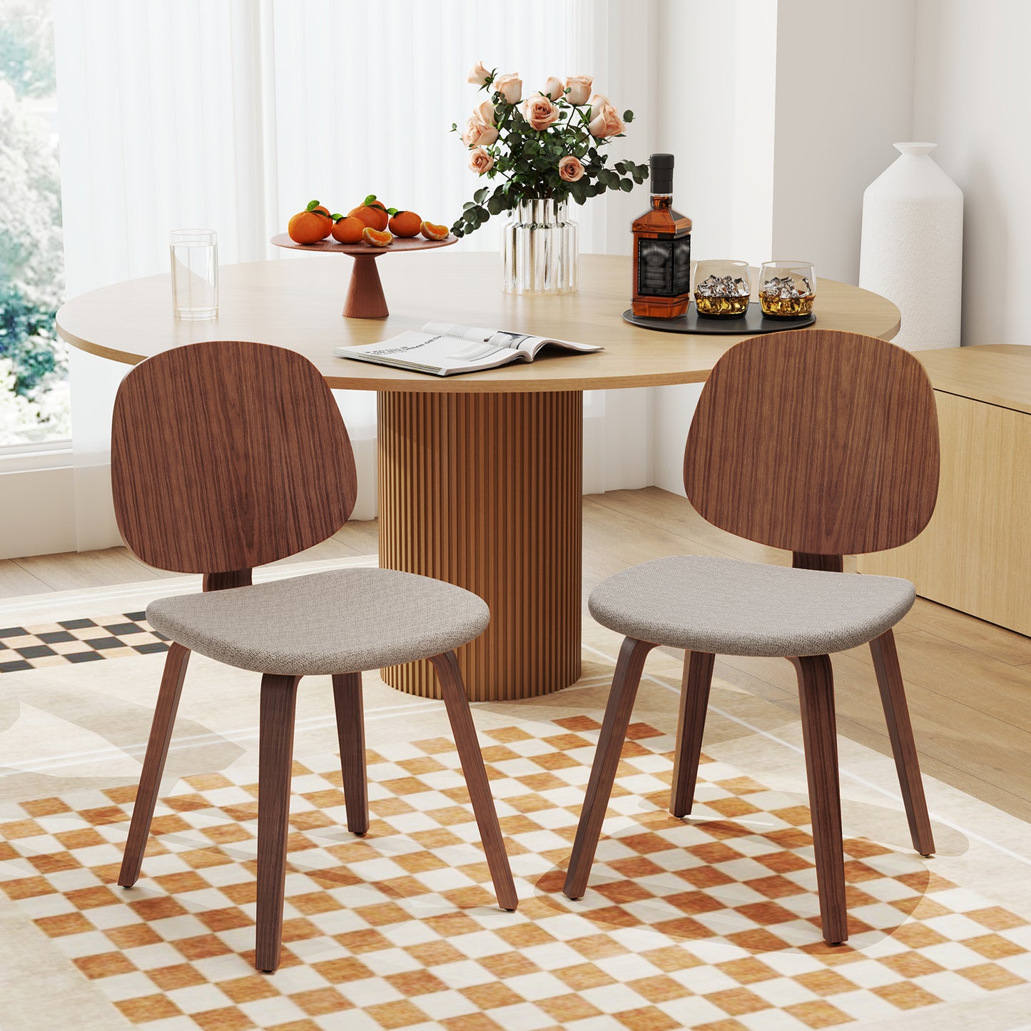 Bentwood Dining Chairs Set of 2 with Padded Seats - Walnut