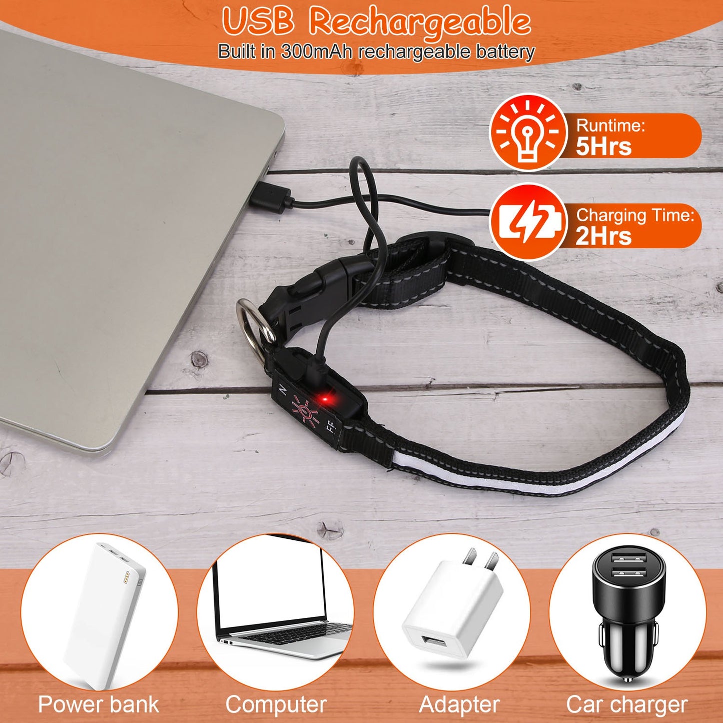 LED Dog Collar with 9 Light Colors - USB Rechargeable Waterproof