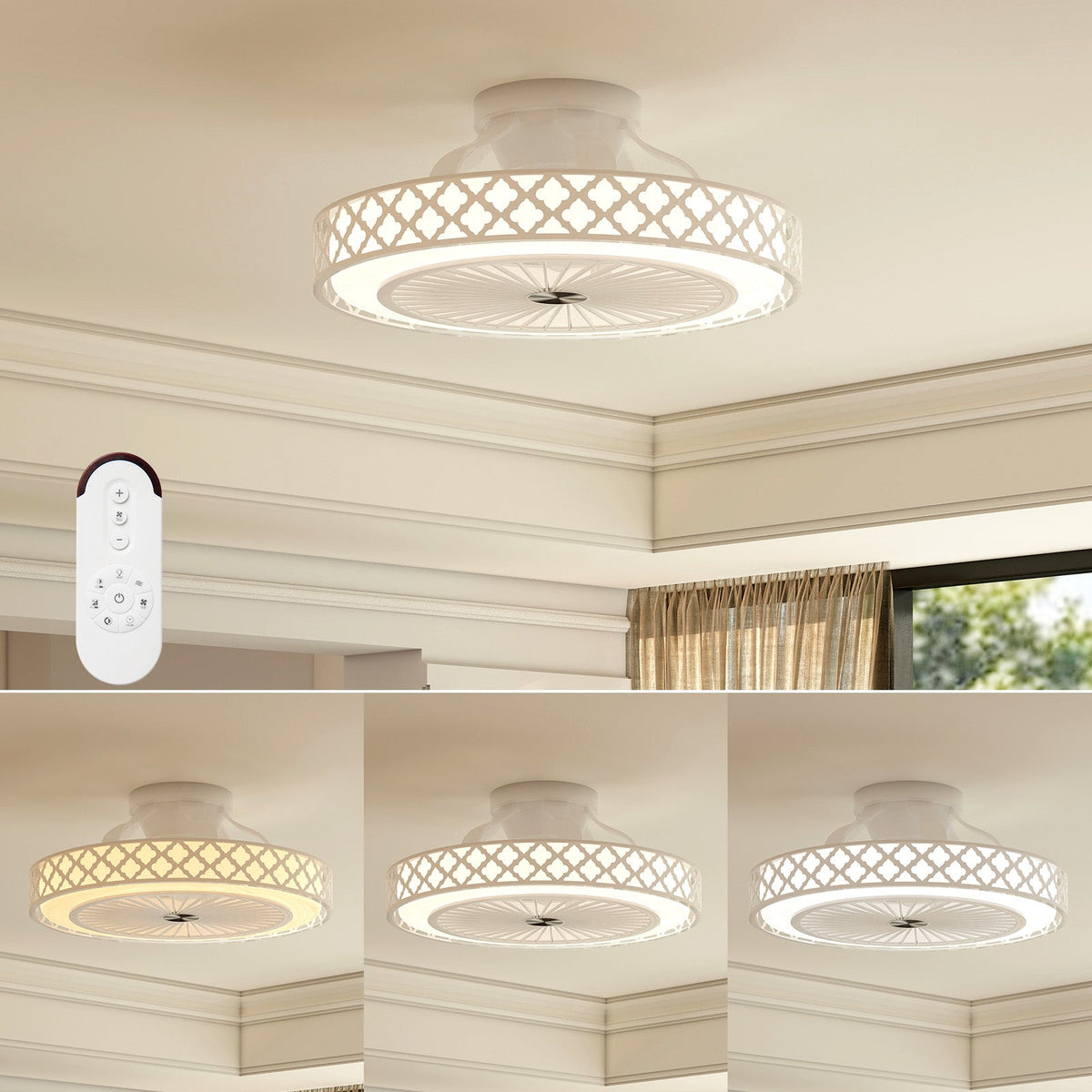 19 Inch Ceiling Fan with Light Low Profile Flush Mount Fan-White