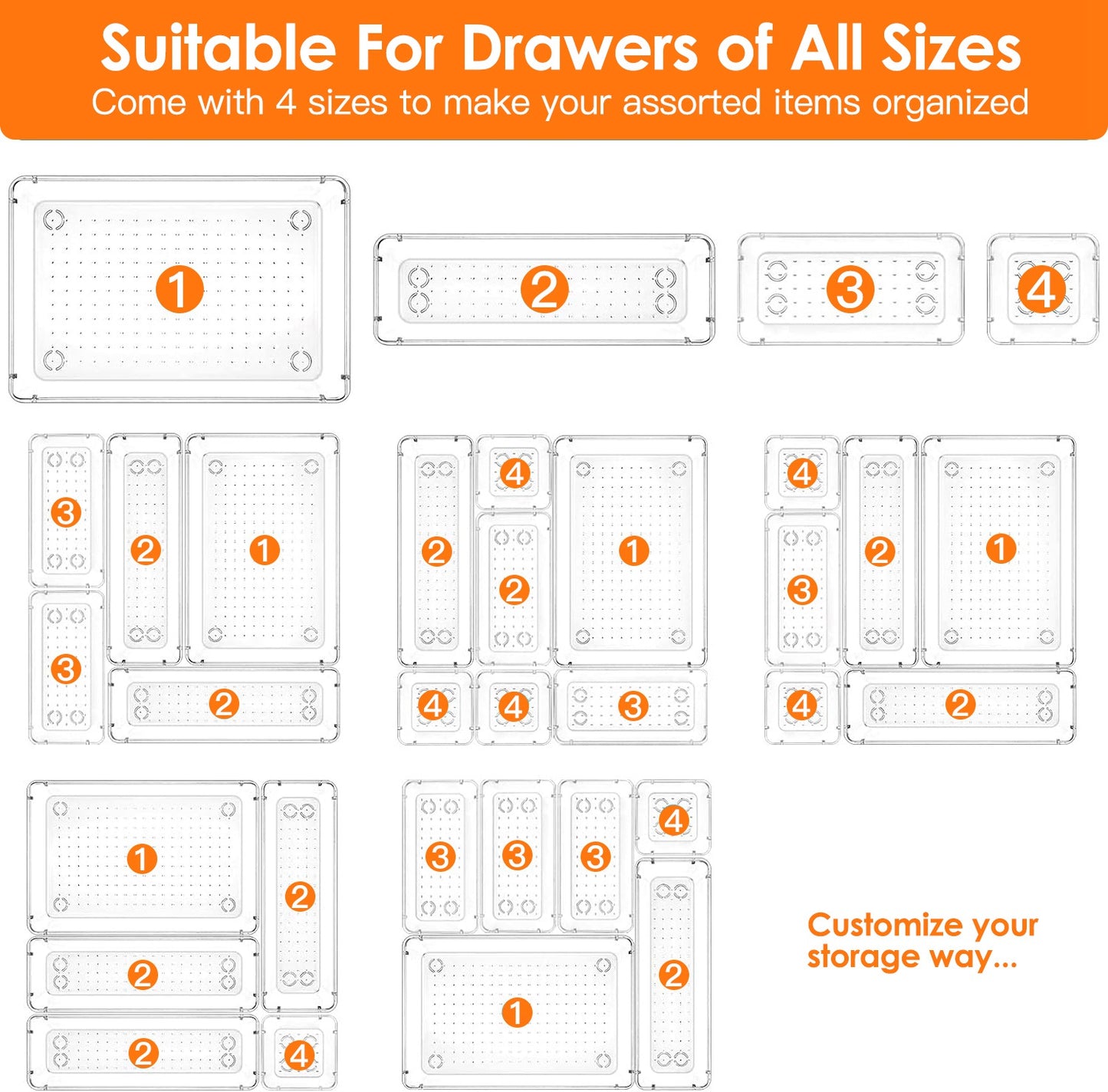 Clear Drawer Organizers Set - 25 Piece Storage Bins