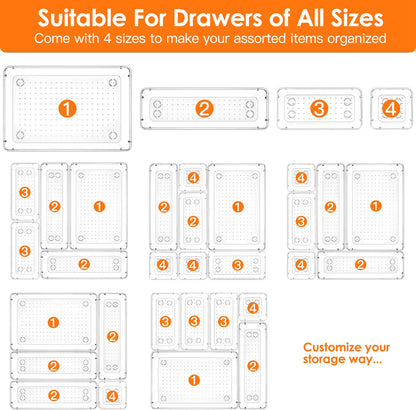 Clear Drawer Organizers Set - 25 Piece Storage Bins