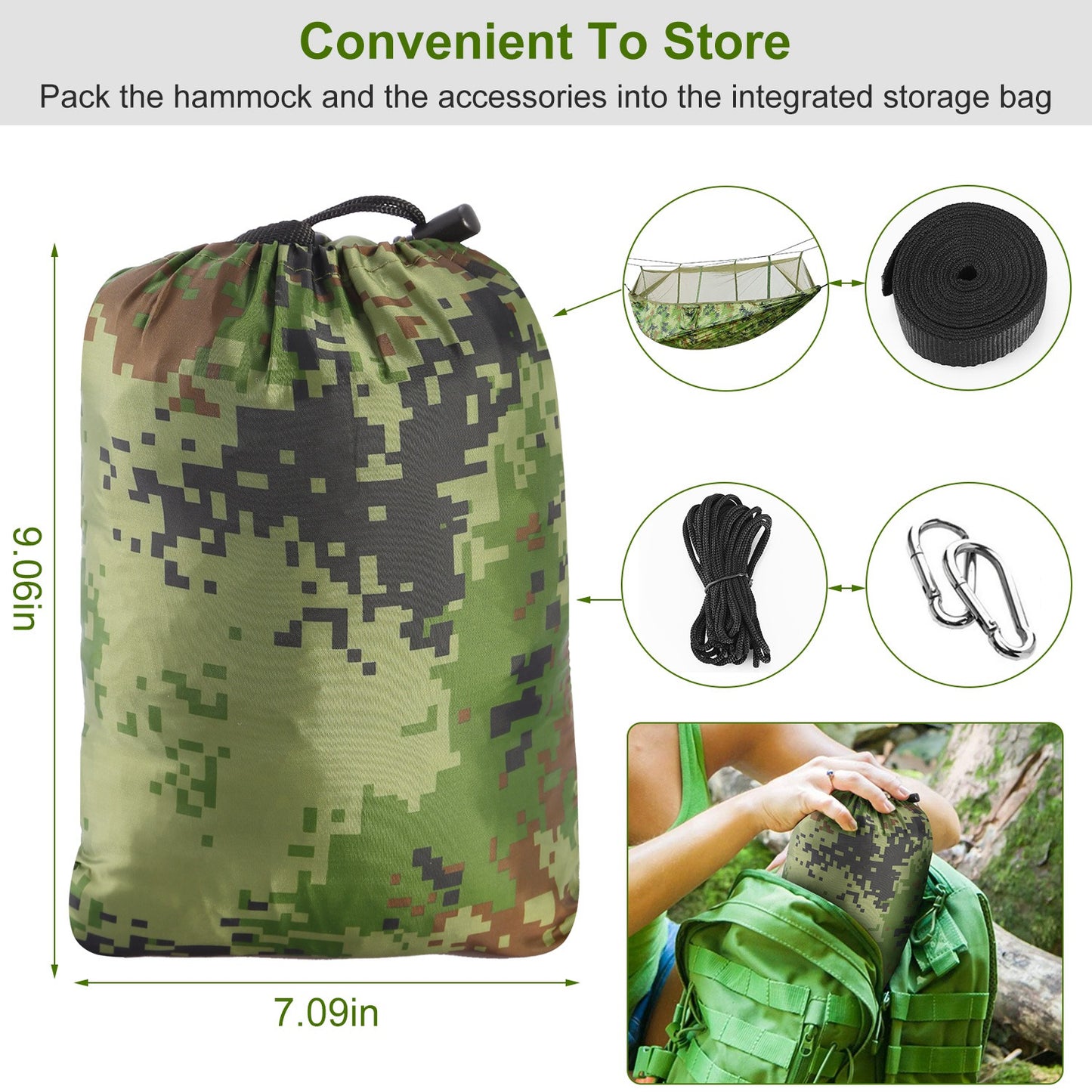 Camping Hammock with Mosquito Net - 600lb Capacity for 2 People