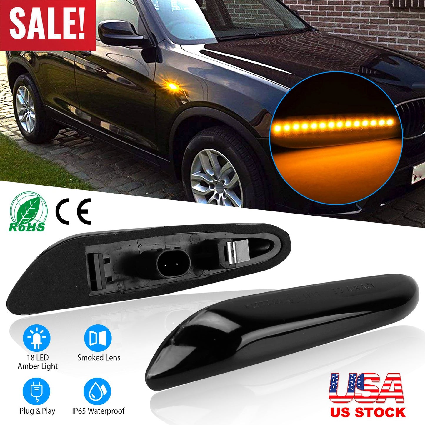 Dynamic LED Side Marker Lights for BMW 1 3 5 Series E60-E93
