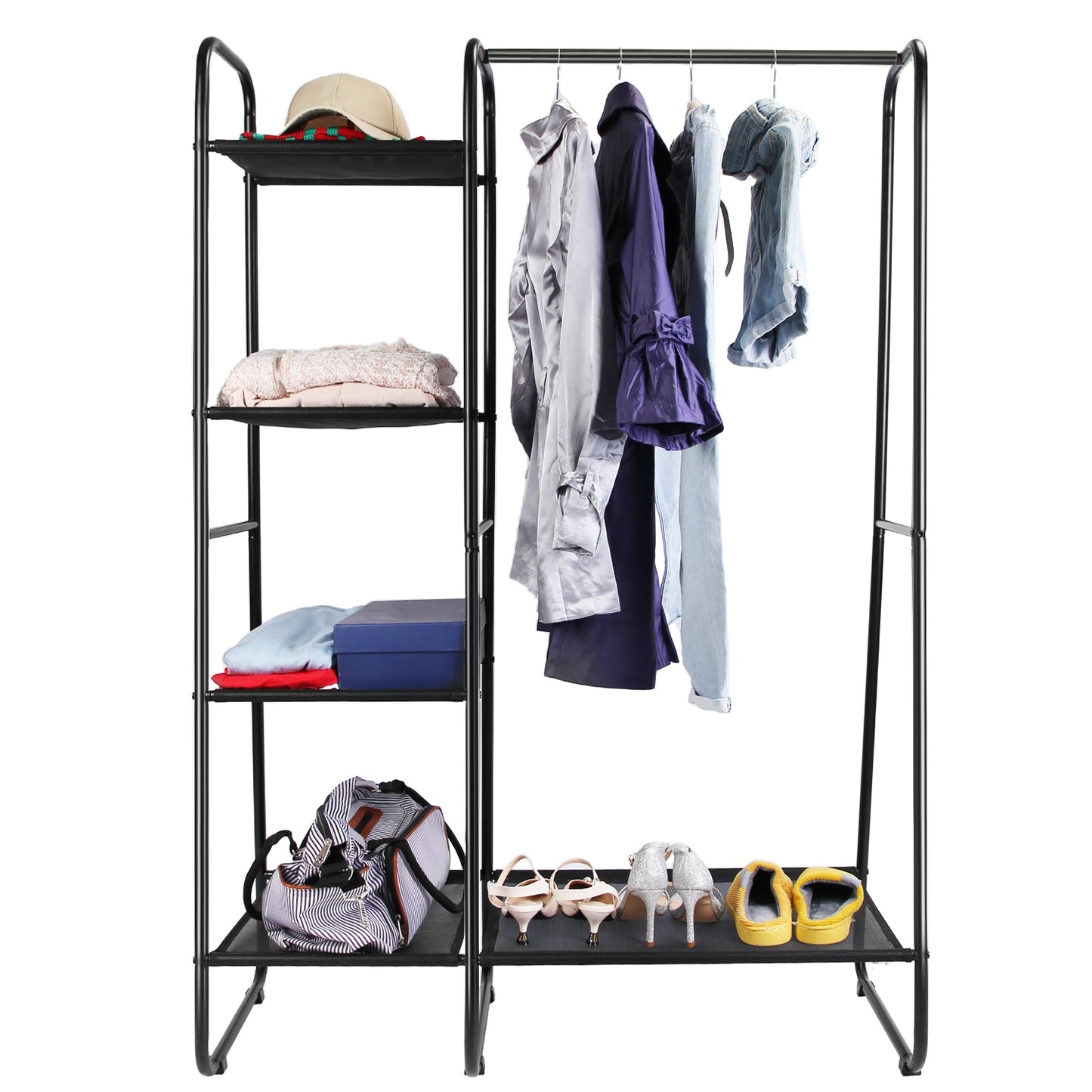 Metal Garment Rack with 5 Shelves and Hanging Rod