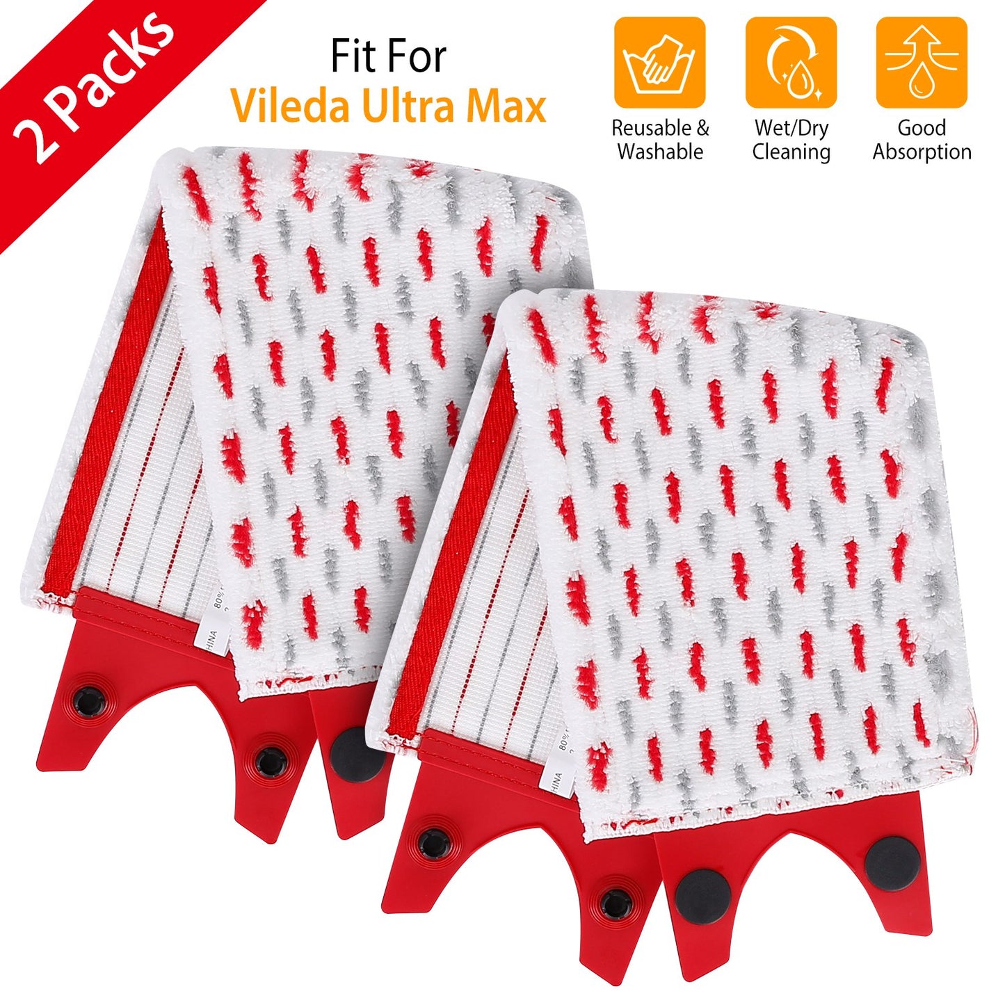 Fiber Mop Pads for Vileda Ultra Max – 2 Pack Washable
