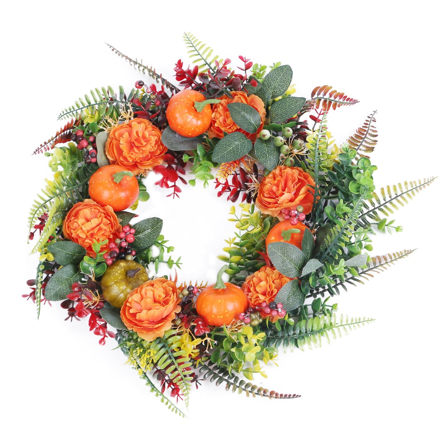 Autumn Wreath with Pumpkin and Mixed Leaves 17.71 Inch