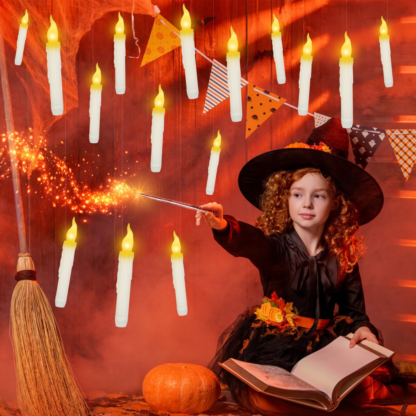 Floating LED Candles 12-Pack with Magic Wand Remote