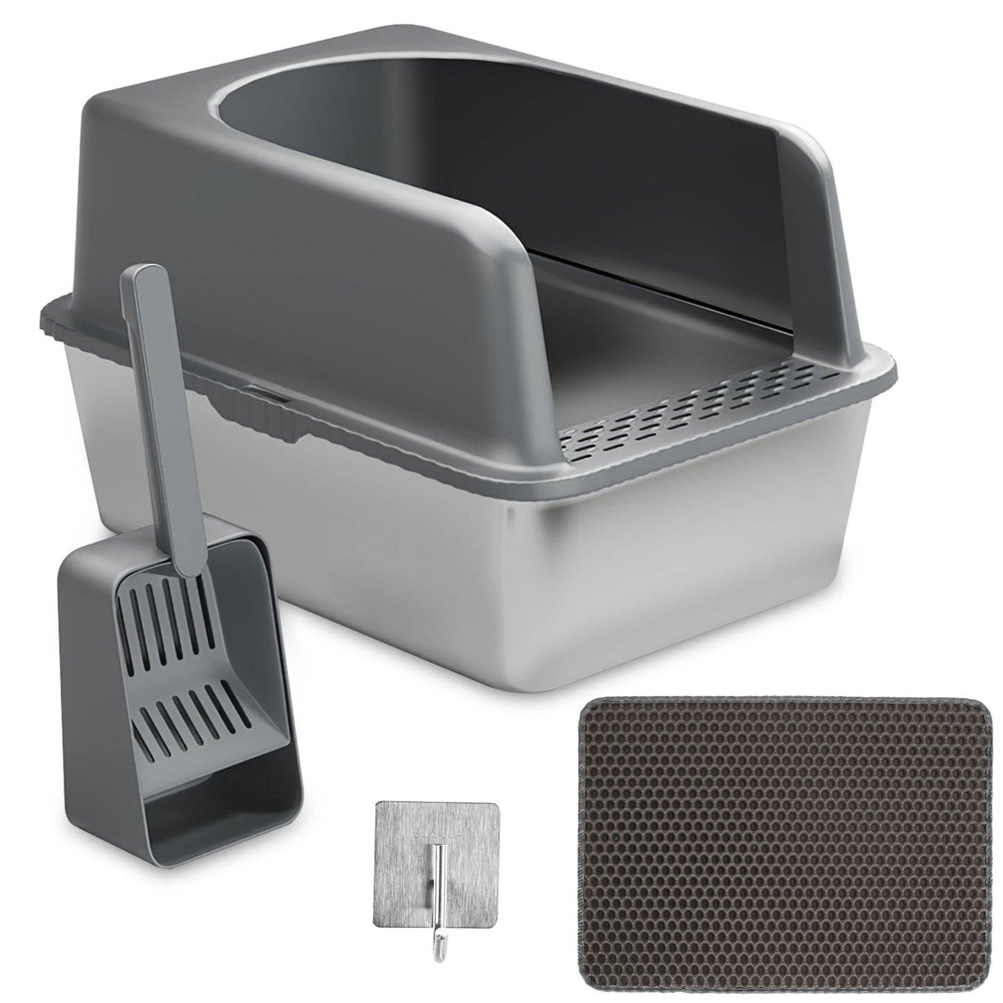Enclosed Stainless Steel Cat Litter Box with Lid - Large
