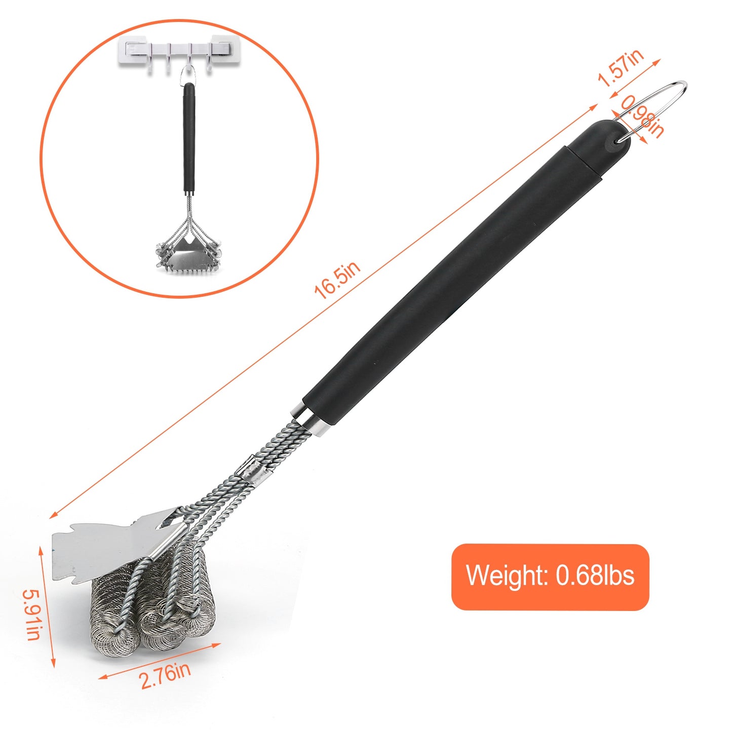 BBQ Grill Cleaning Brush with Scraper 16.5 Inch Handle