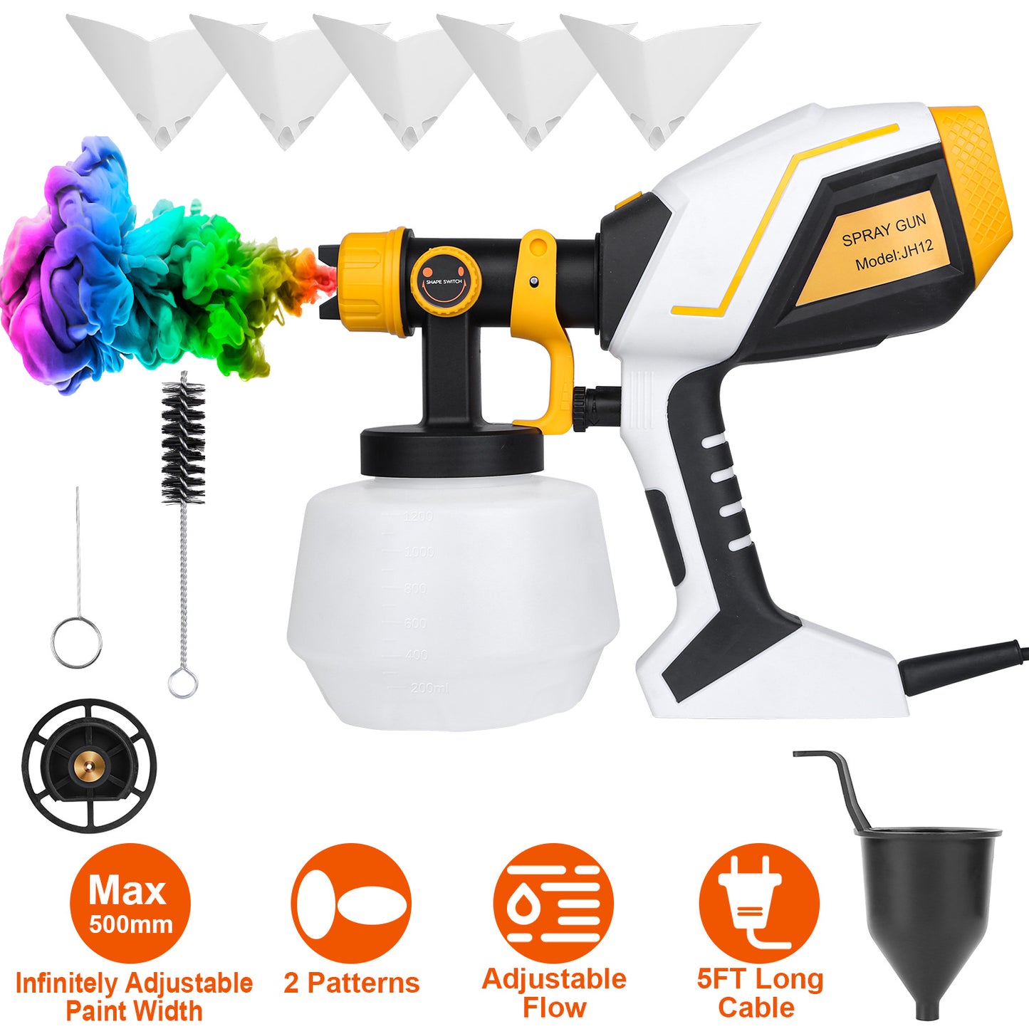 Electric Paint Sprayer 550W HVLP Gun with 1200ml Container