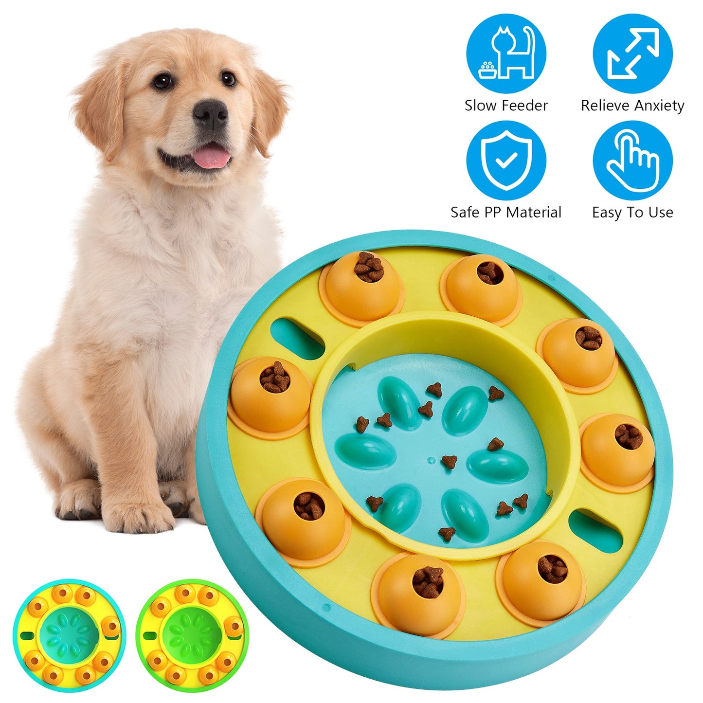 Dog Puzzle Feeder Slow Feed Bowl with Rotating Granaries