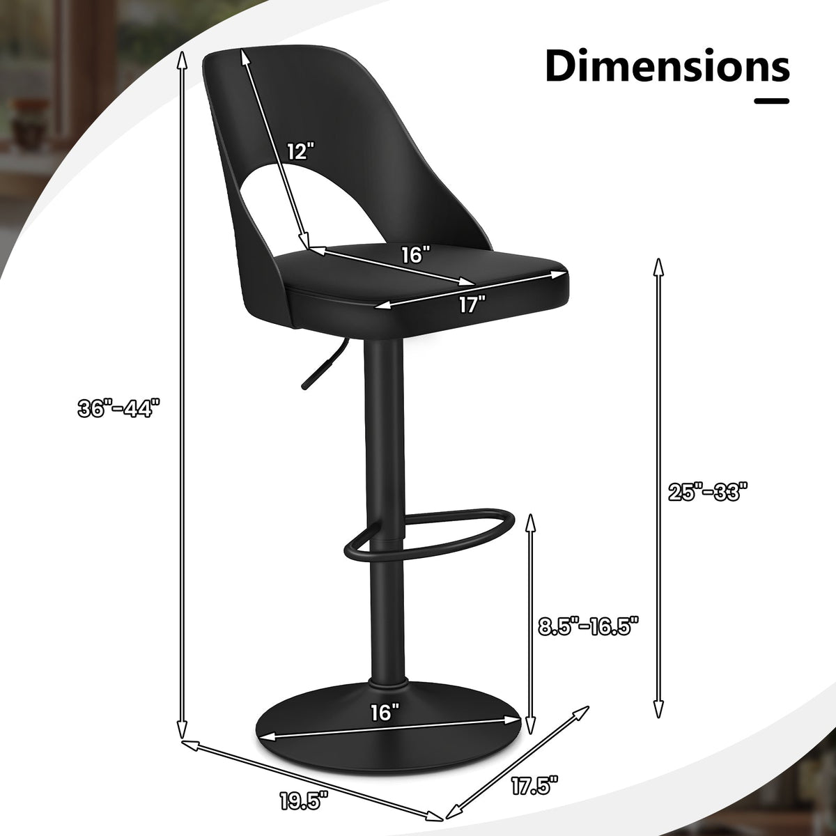 Bar Stools Set of 2 with Enlarged PU Leather Seat and Footrest