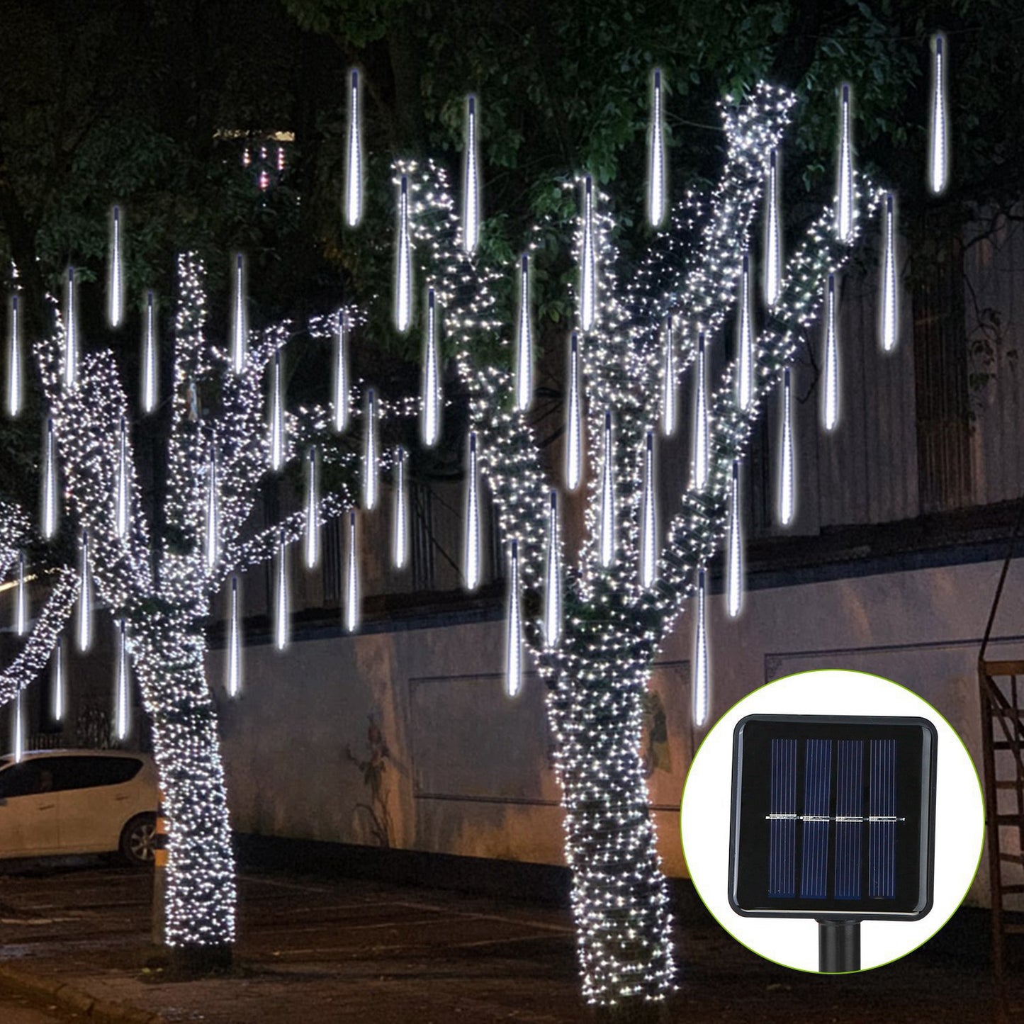 Solar Meteor Shower String Lights 8 Tubes 144 LED Waterproof