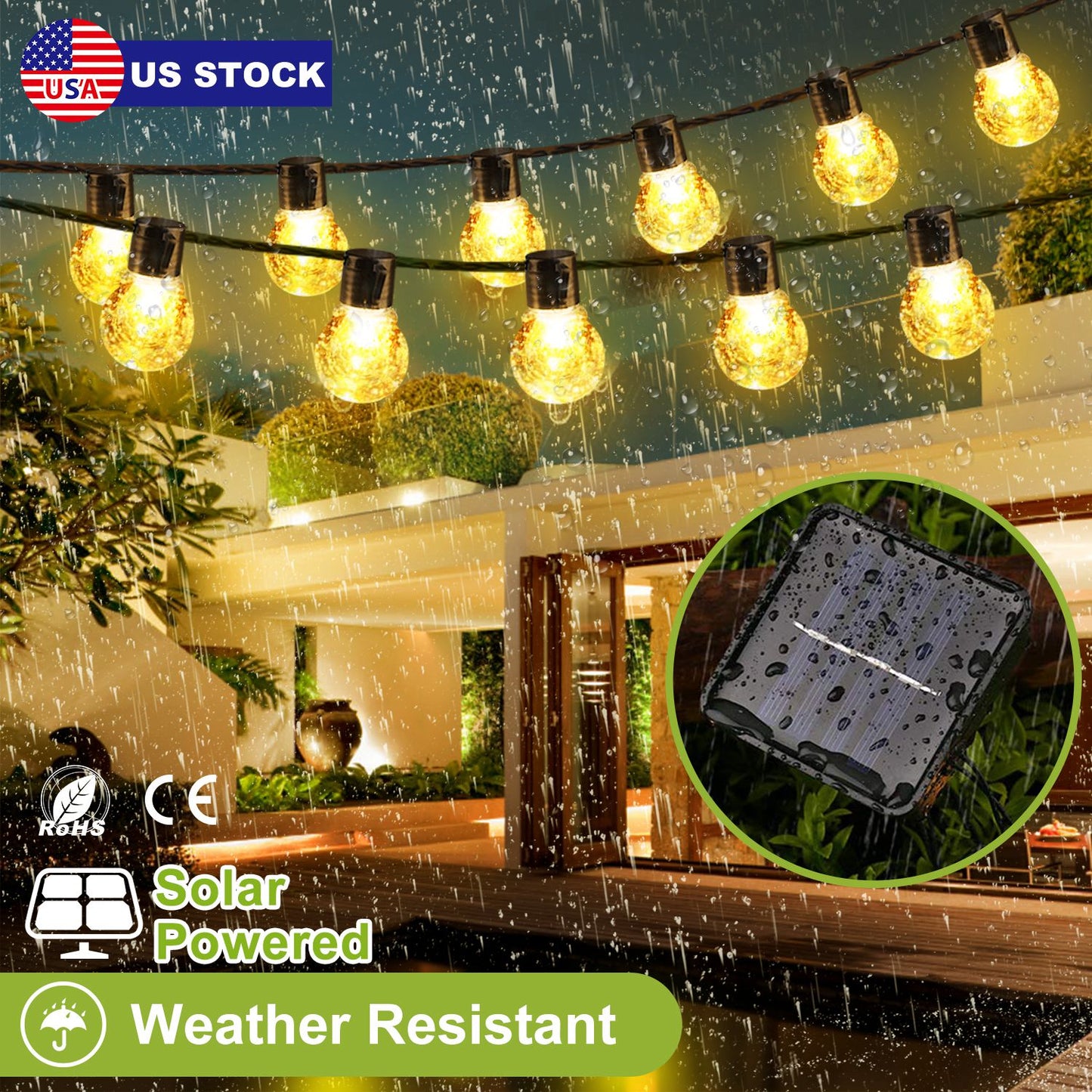 Solar String Lights with 10 LED Bulbs for Outdoor Decor