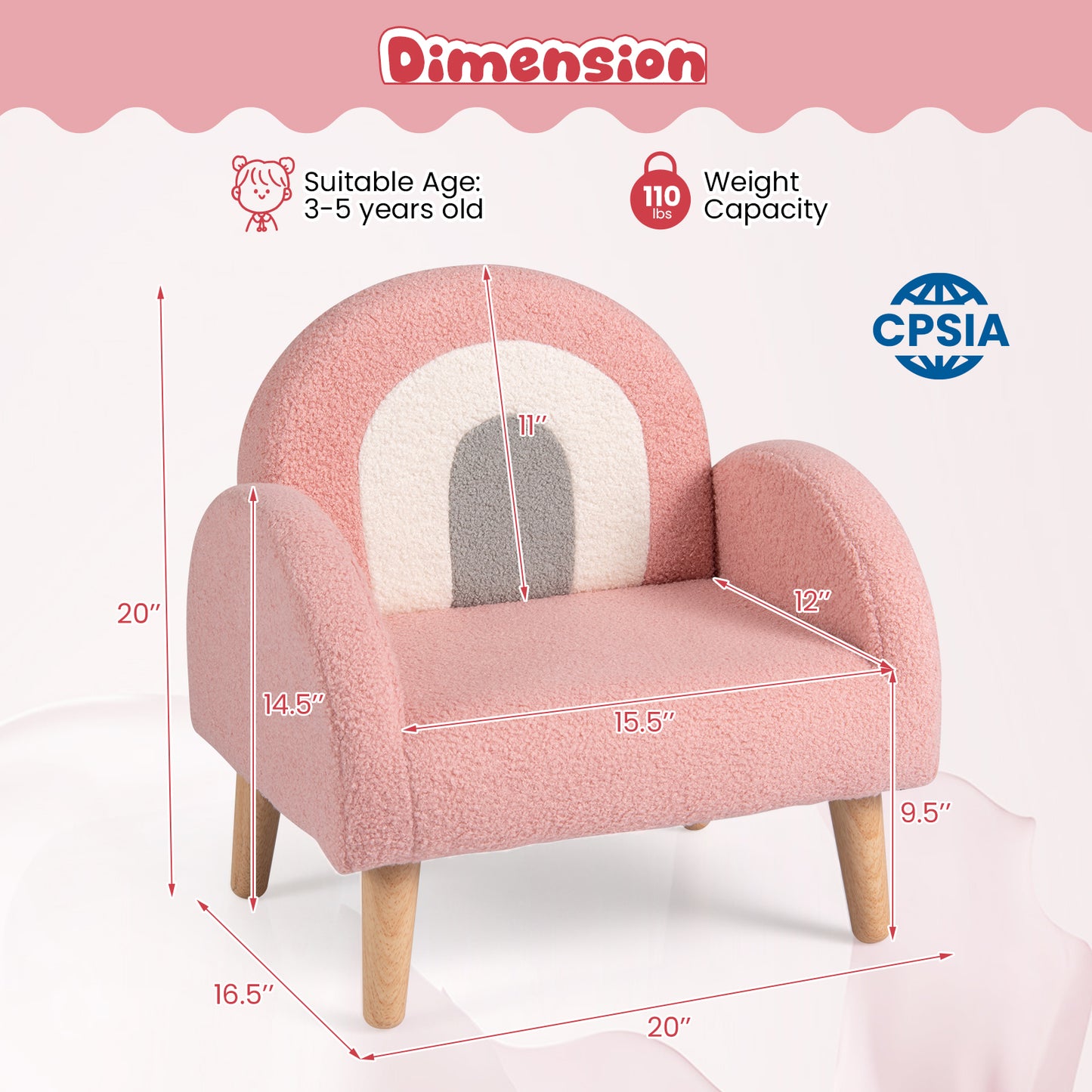 Kids Armchair with Backrest and Armrests - Pink