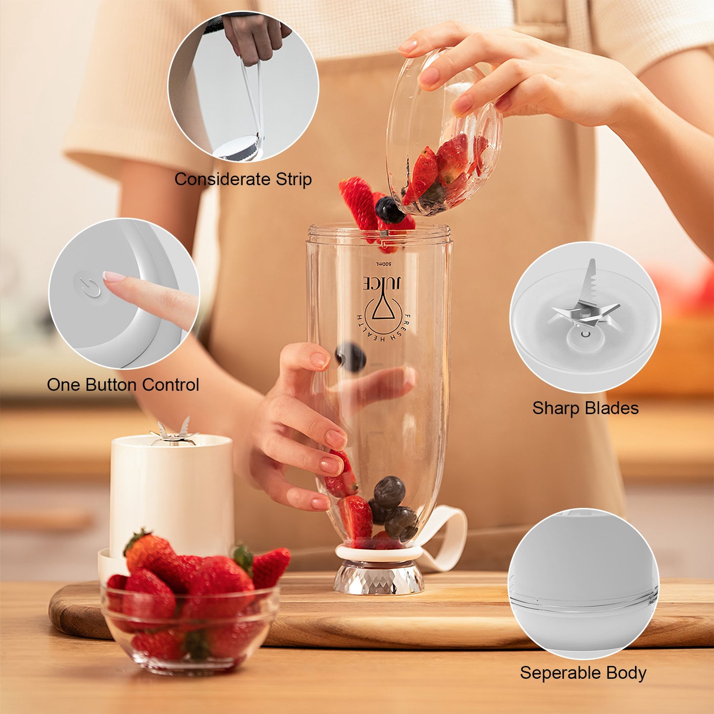 Portable Blender 16.9oz Rechargeable with 6 Stainless Blades