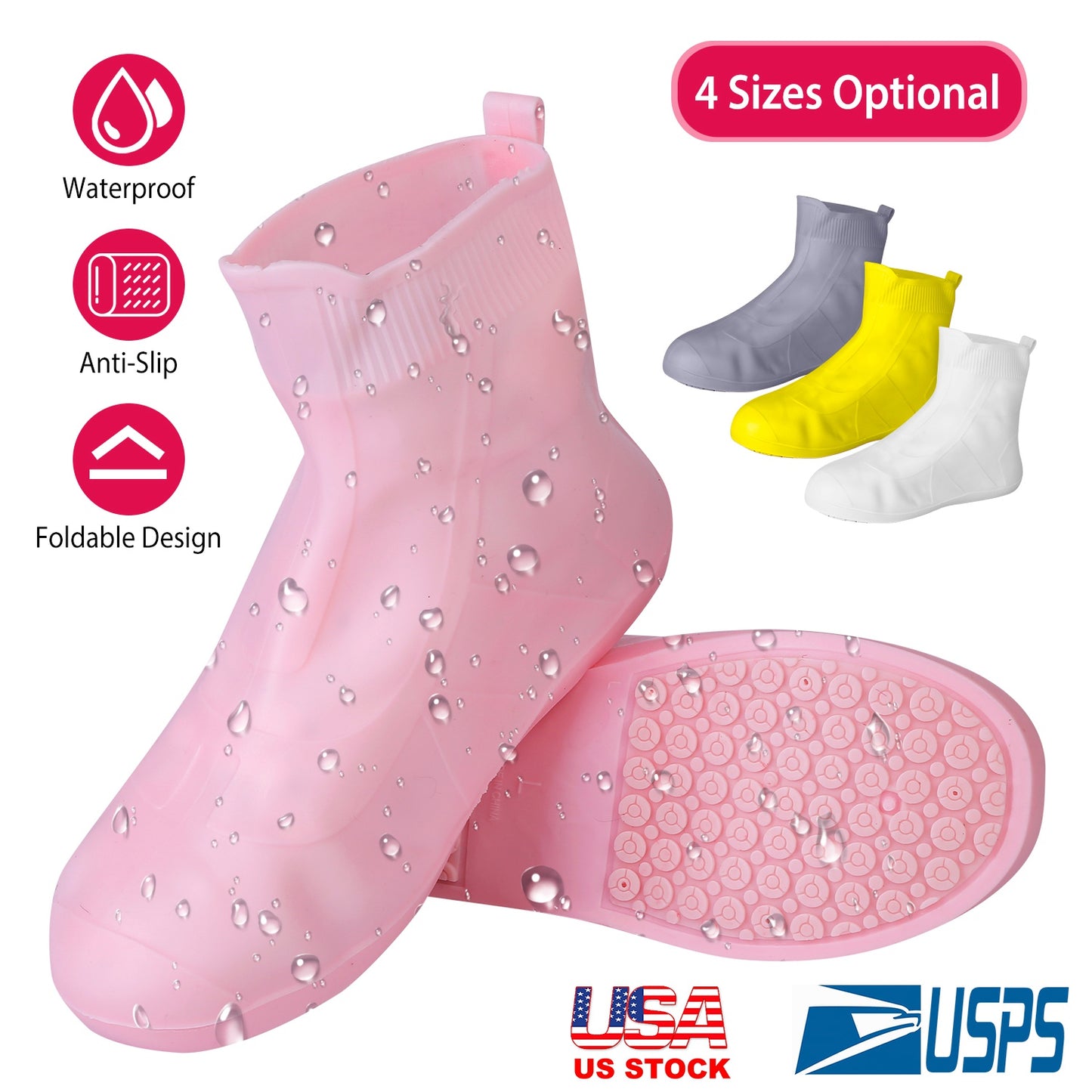 Waterproof Shoe Covers Reusable Not-Slip Rain Shoe Covers Protectors Foldable TPE Rubber Shoe Protectors For Men Women Kids