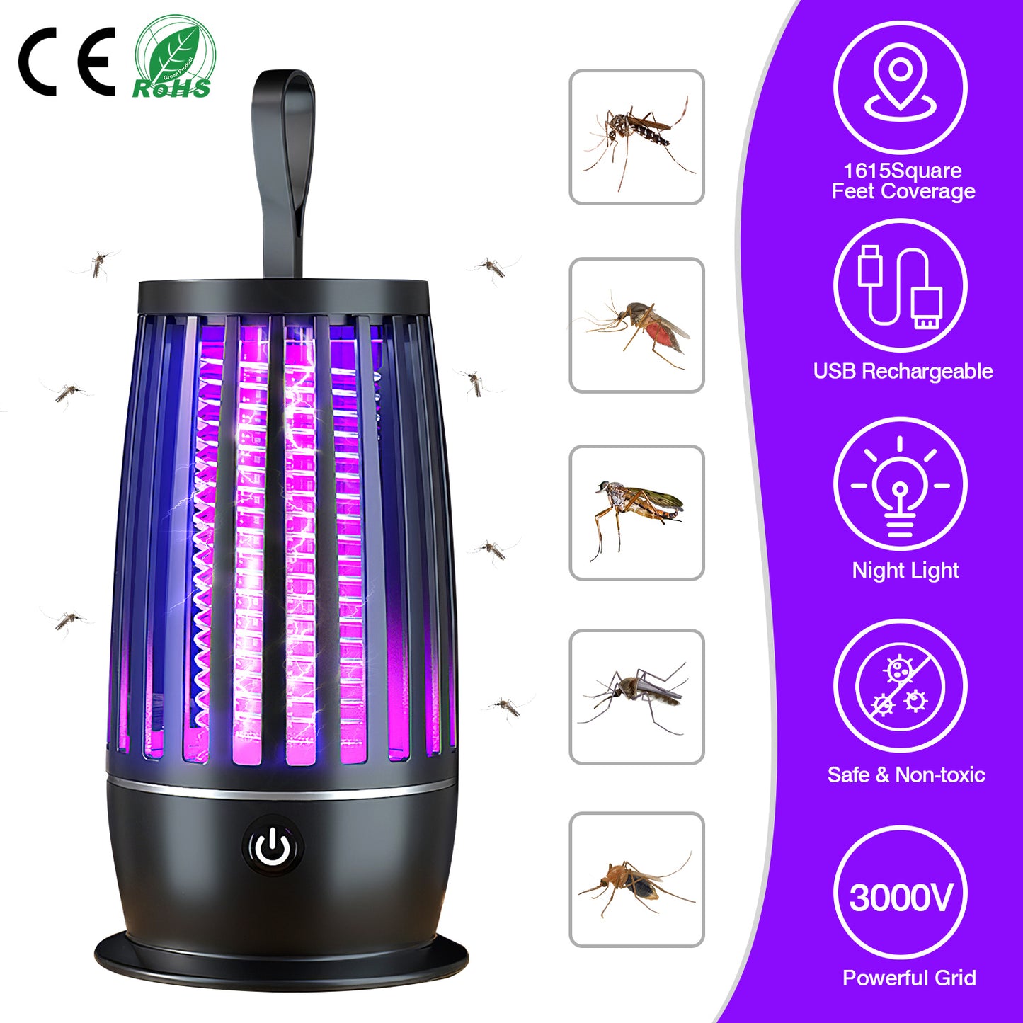 Rechargeable Bug Zapper with UV Light & Night Light