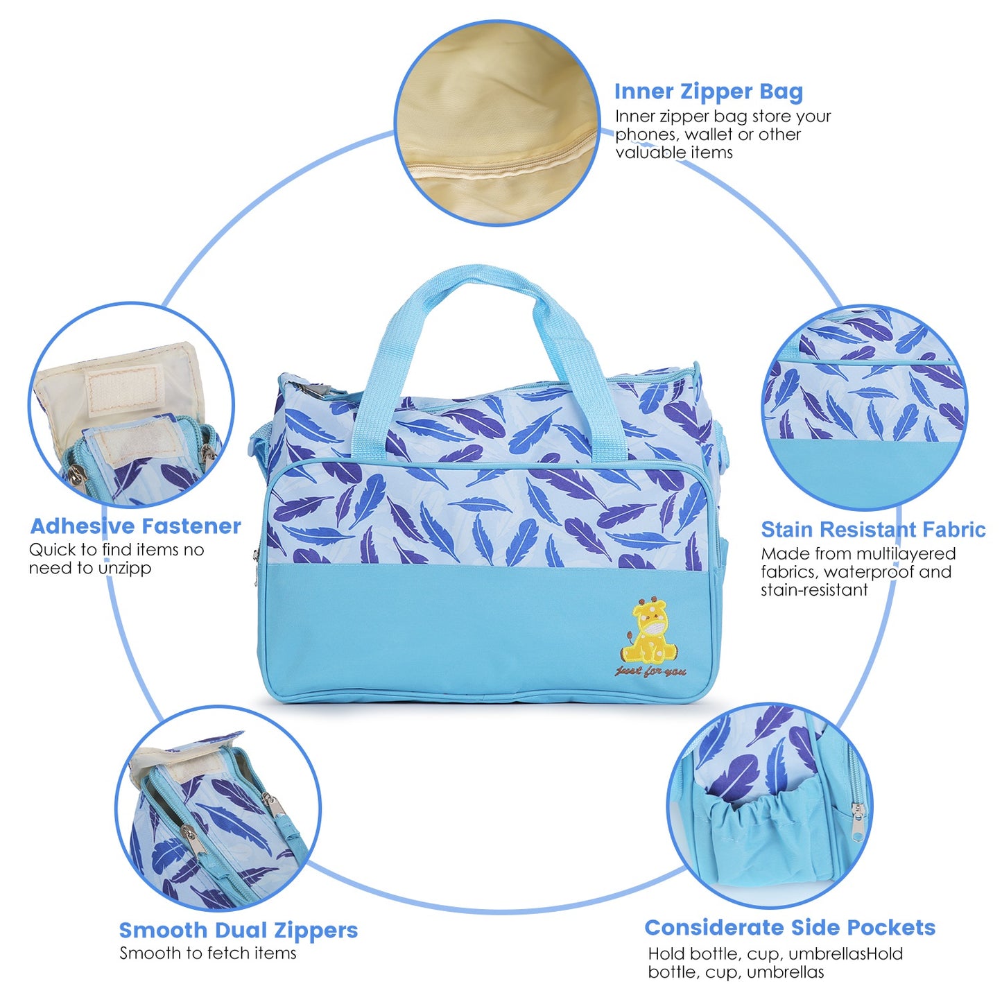 5-Piece Diaper Bag Set with Bottle Bag and Changing Pad