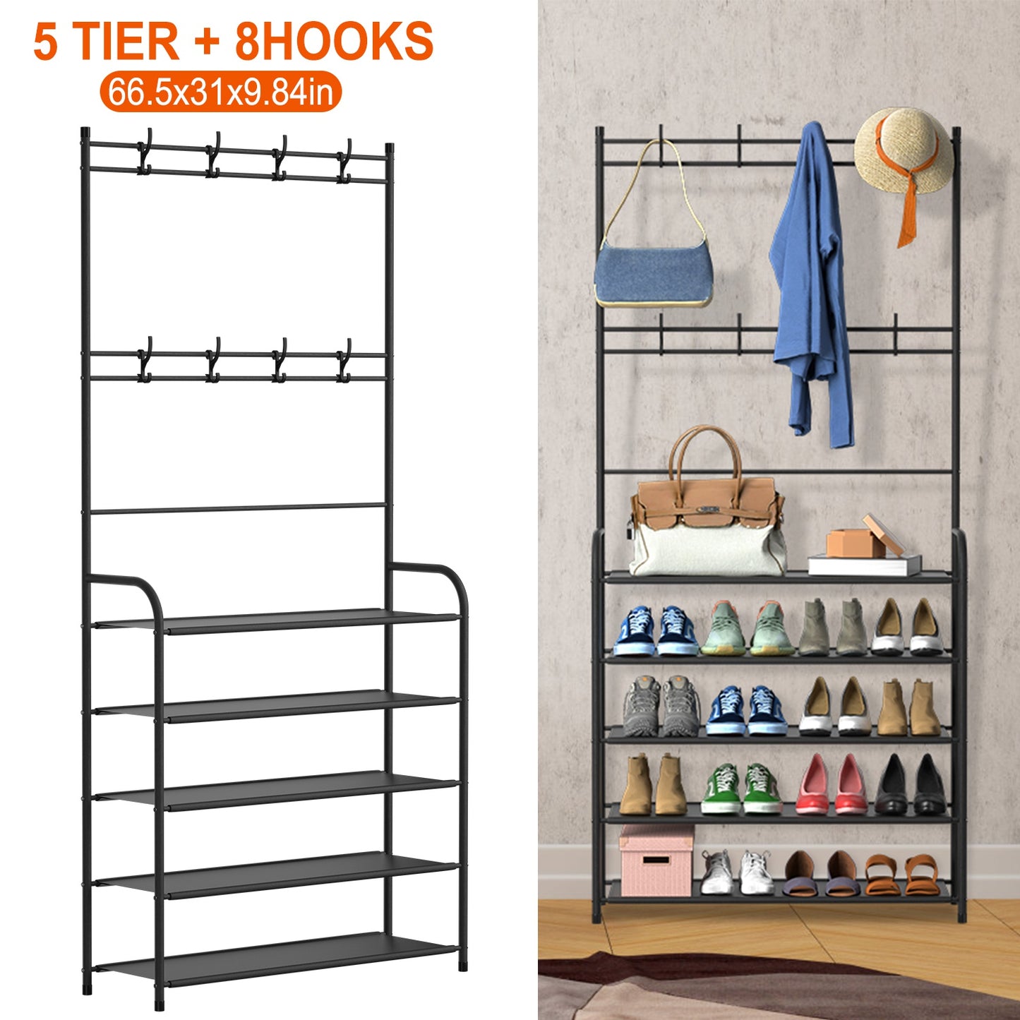 Entryway Coat Rack with 4-Tier Shoe Storage Shelf