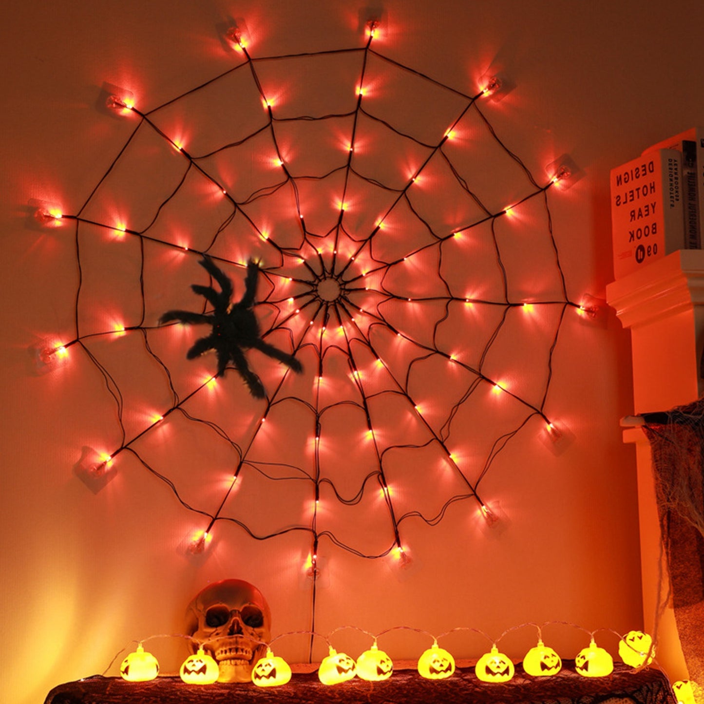 Spider Web Light with Hairy Spider - 70 LED Halloween Decoration