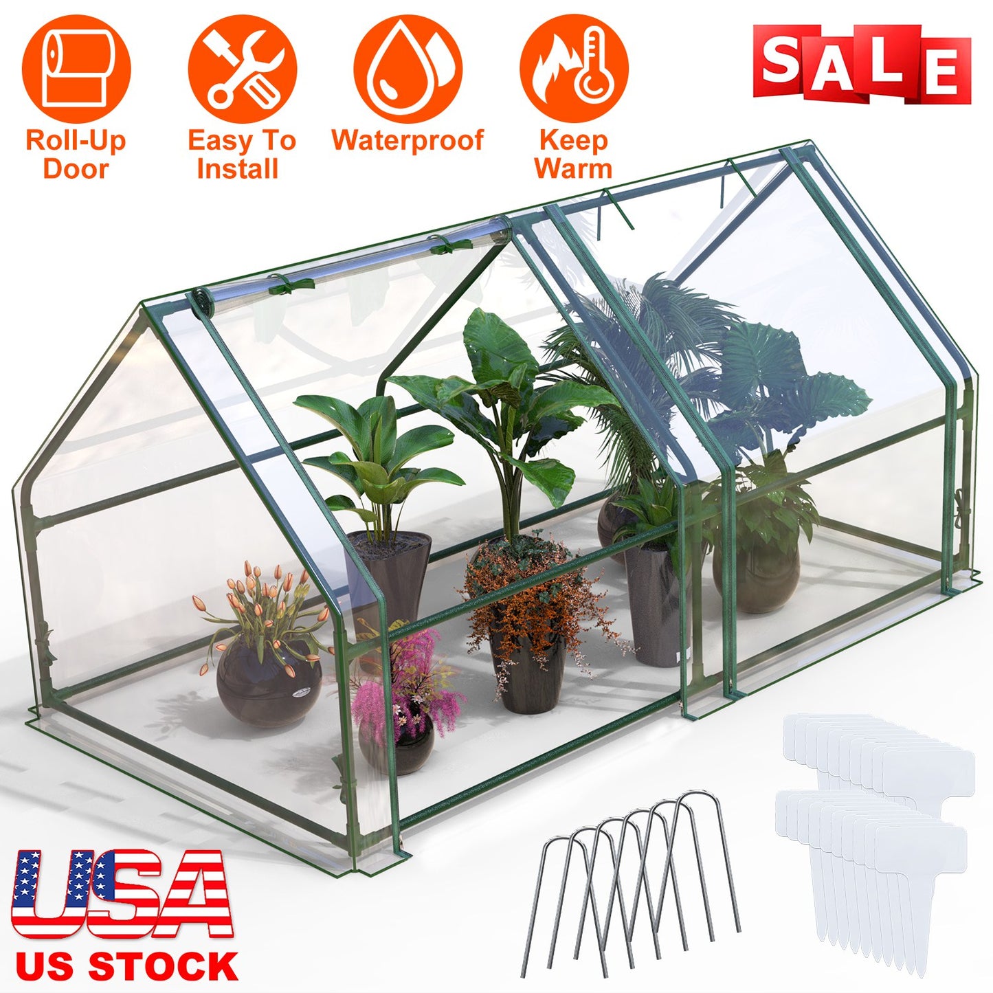 Portable Mini Greenhouse with Roll-Up Zipper Doors 71"L