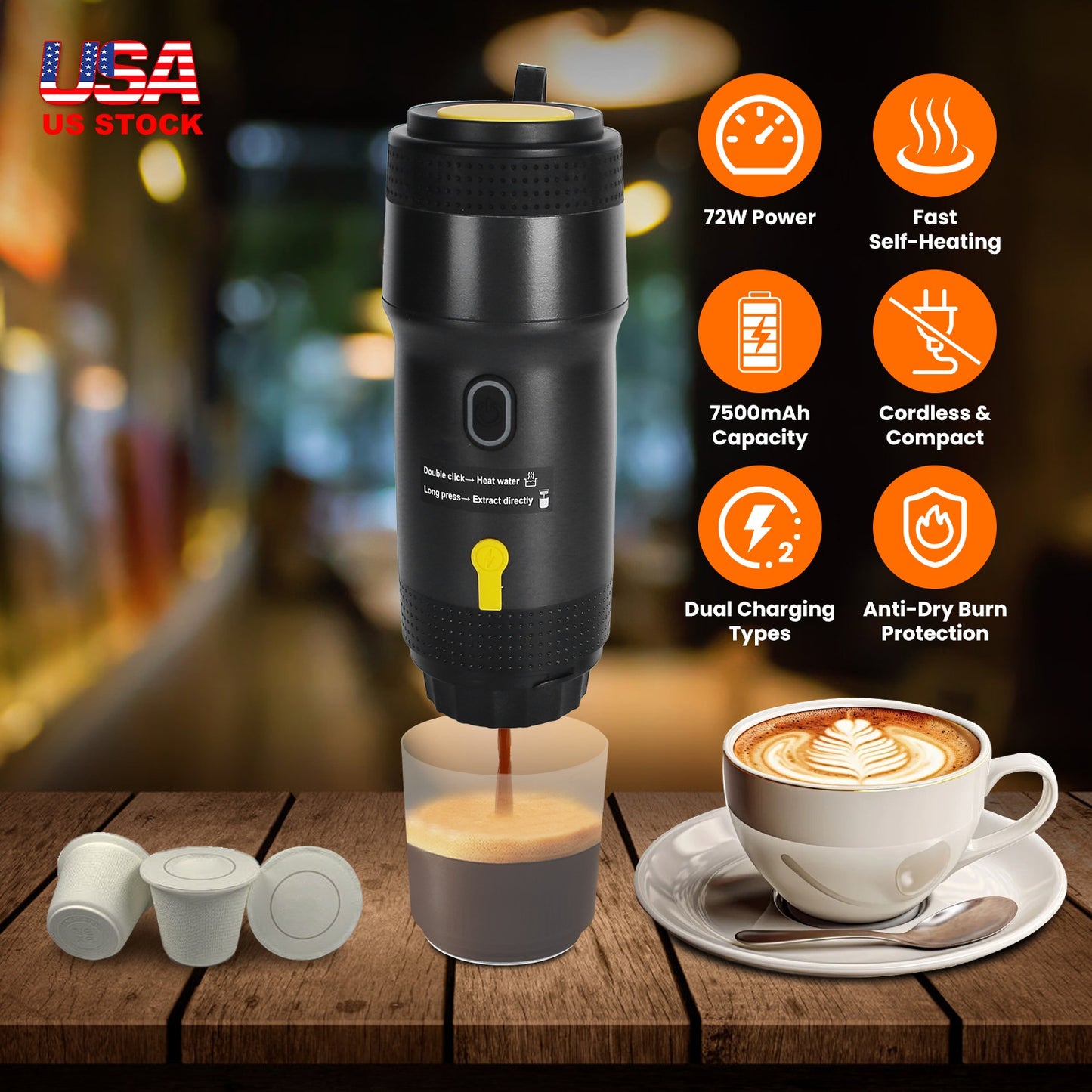 Portable Electric Espresso Machine with 7500mAh Battery