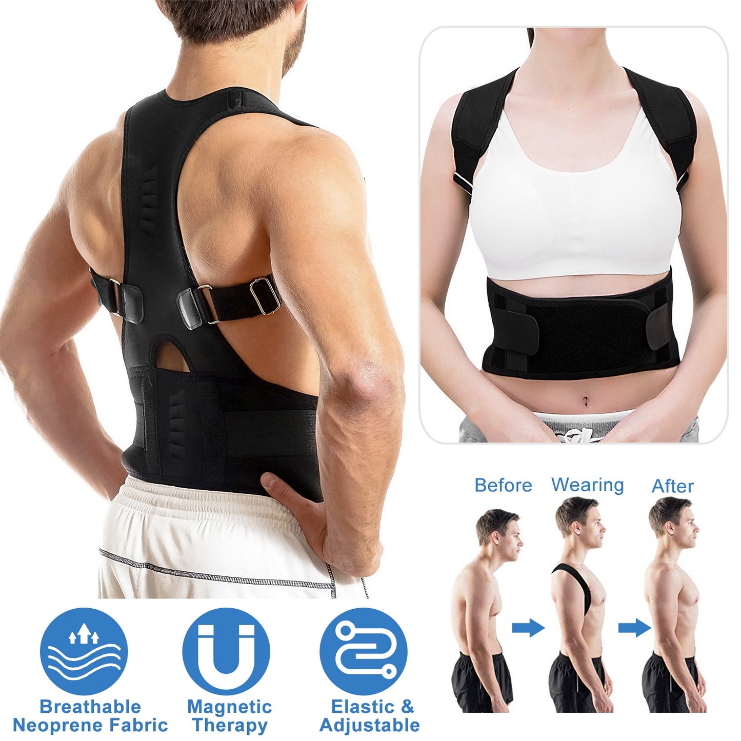 Magnetic Posture Corrector Back Brace with Lumbar Support