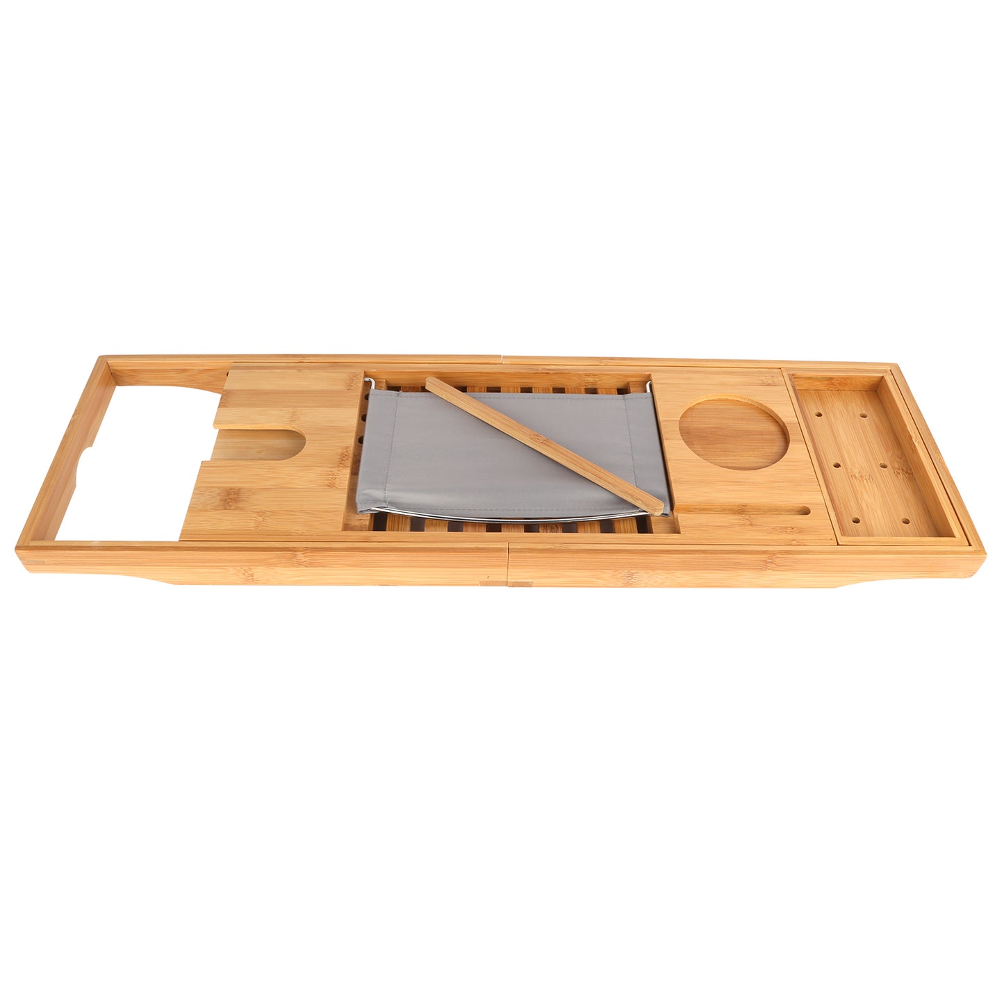Bamboo Bathtub Caddy Tray with Extendable Arms & Wine Holder