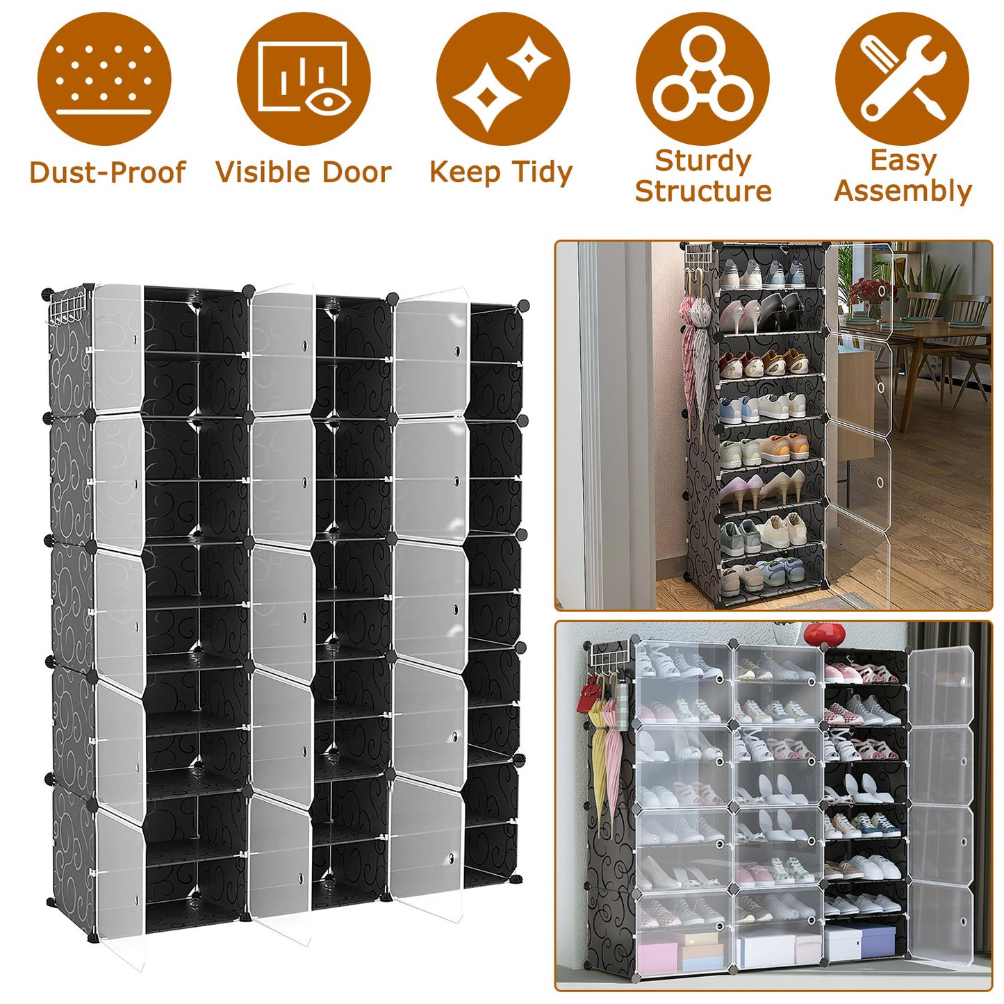 8-Tier Shoe Rack Organizer with Transparent Doors, 32 Pairs