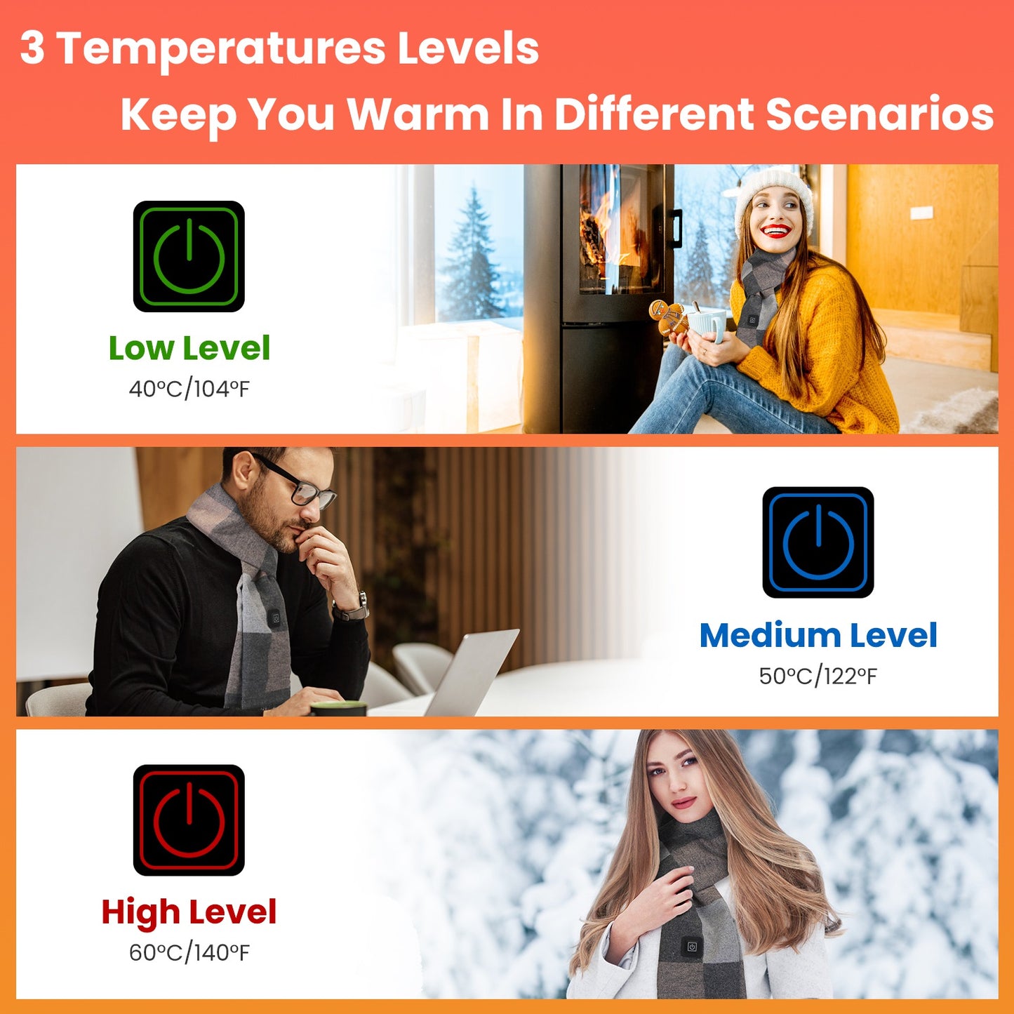 USB Heated Winter Scarf with 3 Temperature Settings