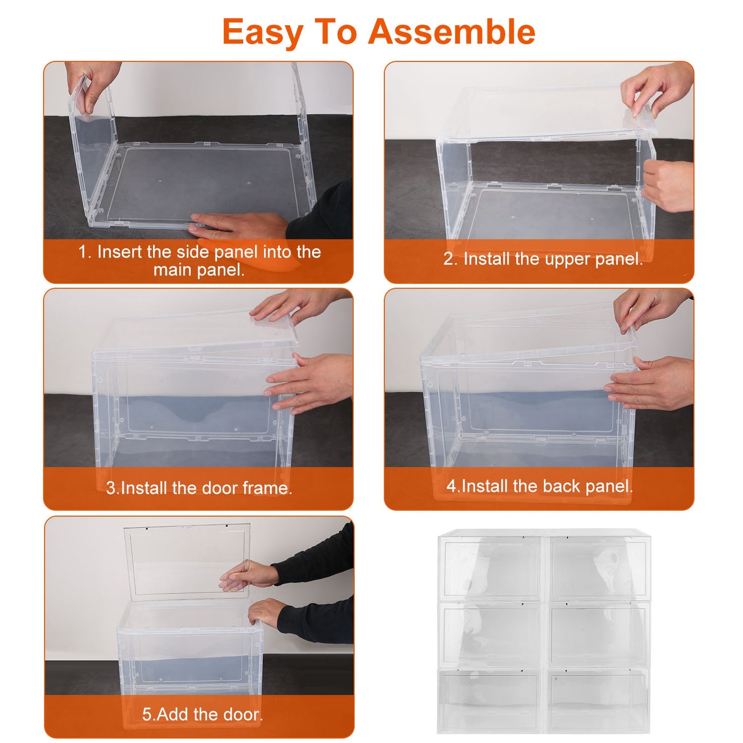 Stackable Shoe Storage Box with Magnetic Door - 6 Pack