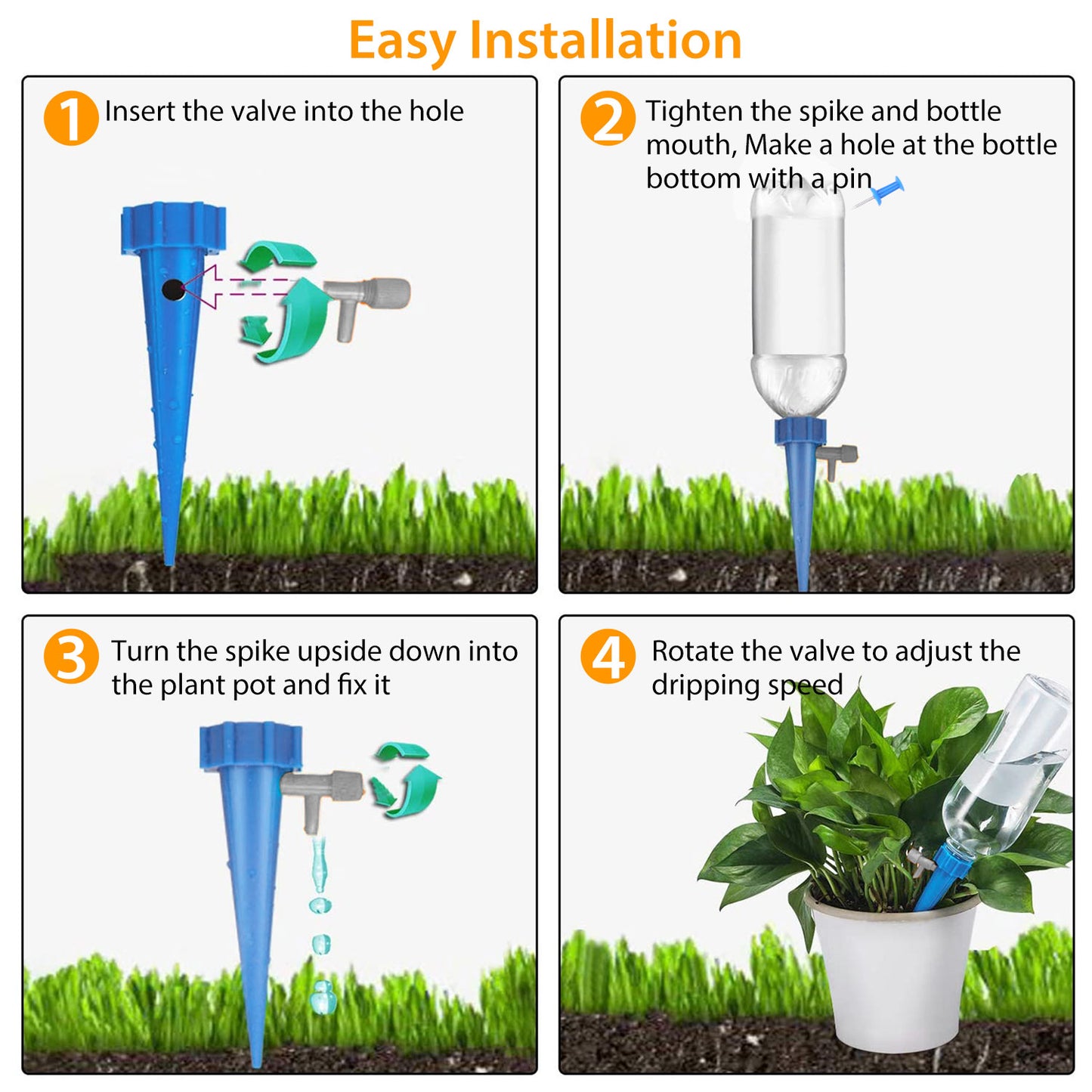 Plant Watering Spikes with Adjustable Valve - 24 Pack
