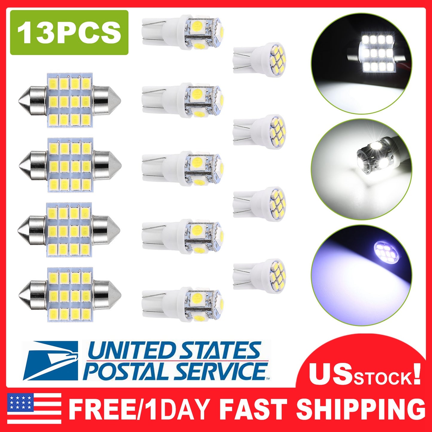 LED Interior Light Kit for Cars - 13 Piece T10 & 31mm Bulb Set