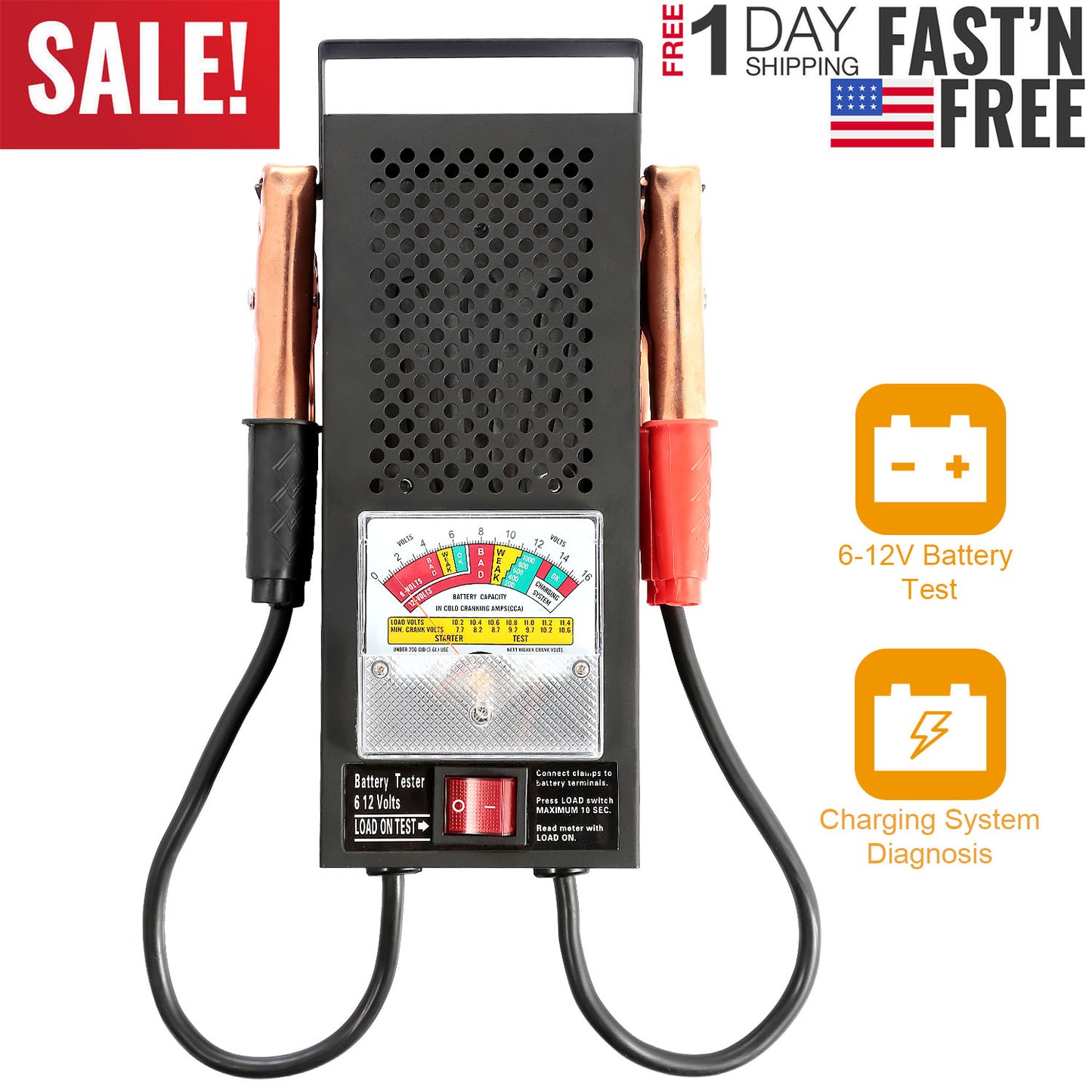 Battery Load Tester 6-12V 100A with Insulated Copper Clips