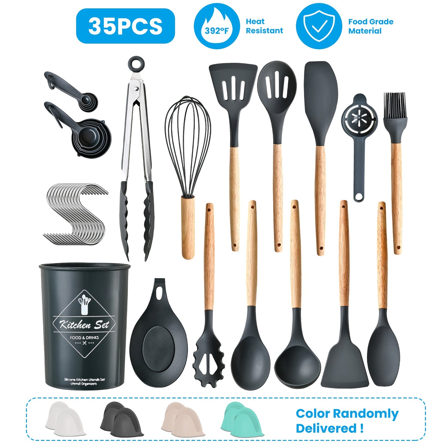Kitchen Cooking Utensils Set - 35 Piece Silicone & Steel