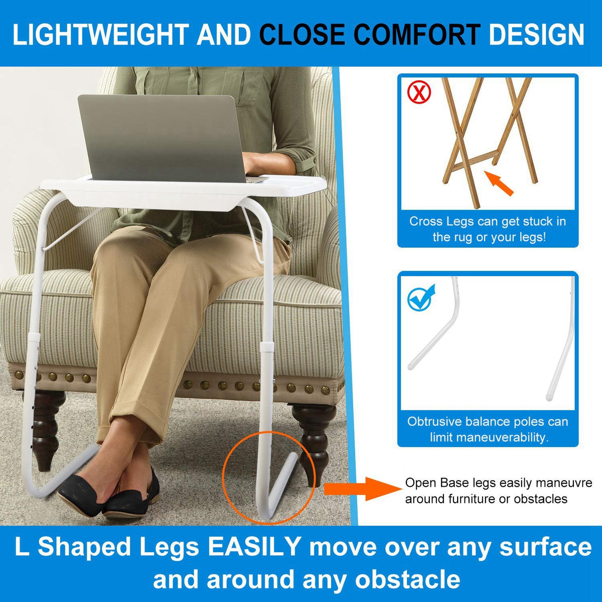 Foldable Tray Table Portable Sofa TV Tray 6 Heights 3 Angles Laptop Desk Adjustable Eating Dinner Coffee for Bed Dorm Home